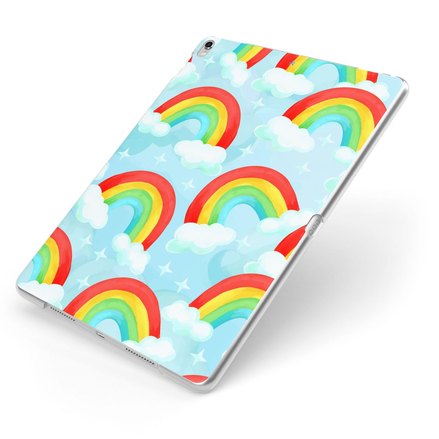 Rainbow Sky Apple iPad Case on Silver iPad Side View