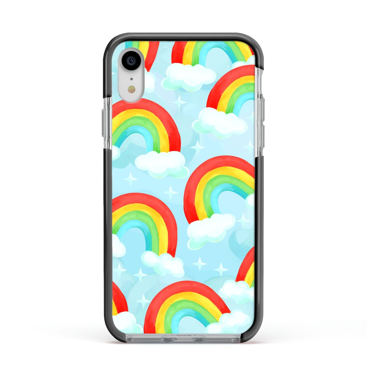 Rainbow Sky Apple iPhone XR Impact Case Black Edge on Silver Phone
