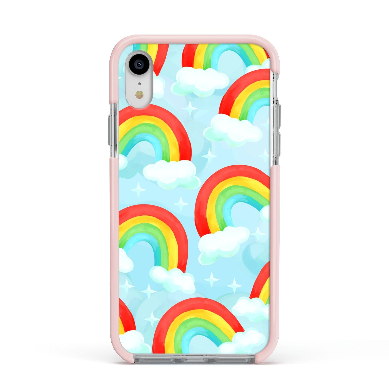 Rainbow Sky Apple iPhone XR Impact Case Pink Edge on Silver Phone