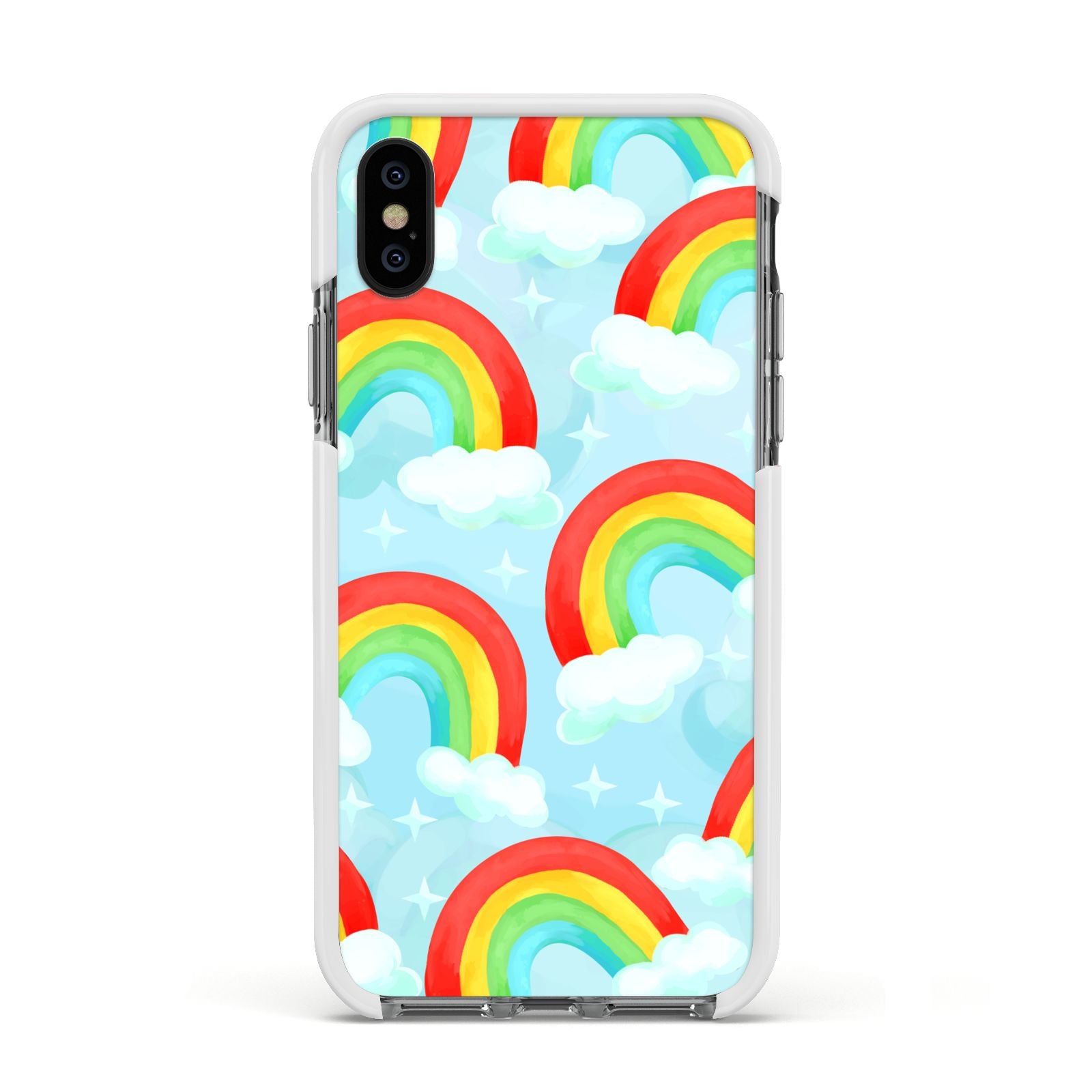 Rainbow Sky Apple iPhone Xs Impact Case White Edge on Black Phone
