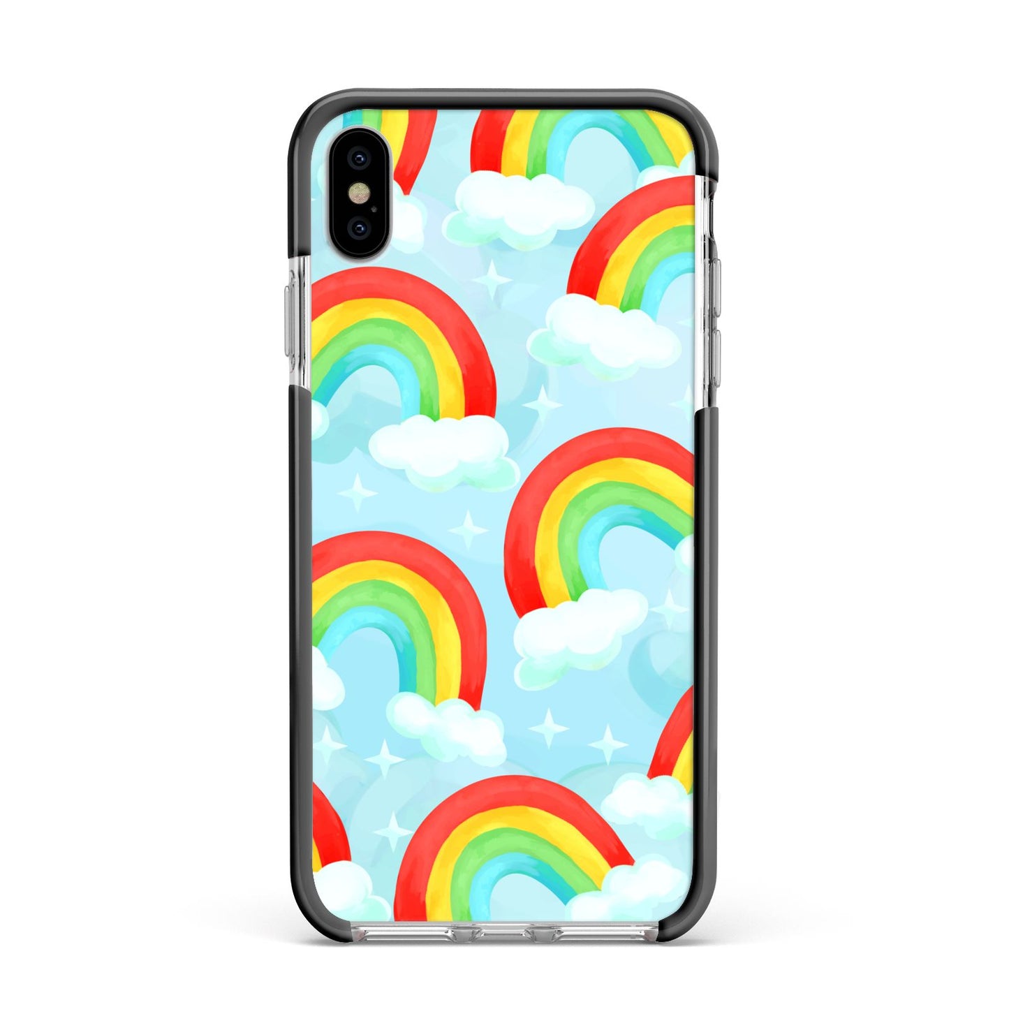 Rainbow Sky Apple iPhone Xs Max Impact Case Black Edge on Silver Phone