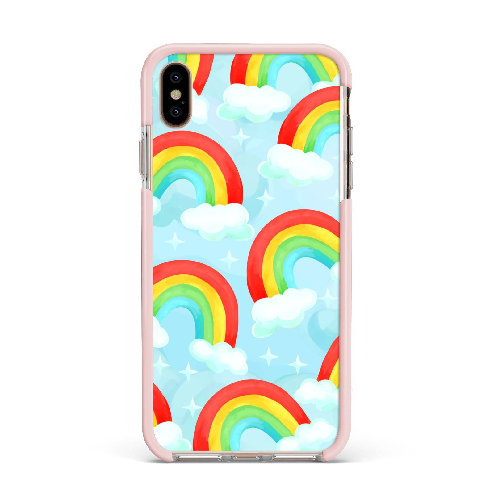 Rainbow Sky Apple iPhone Xs Max Impact Case Pink Edge on Gold Phone