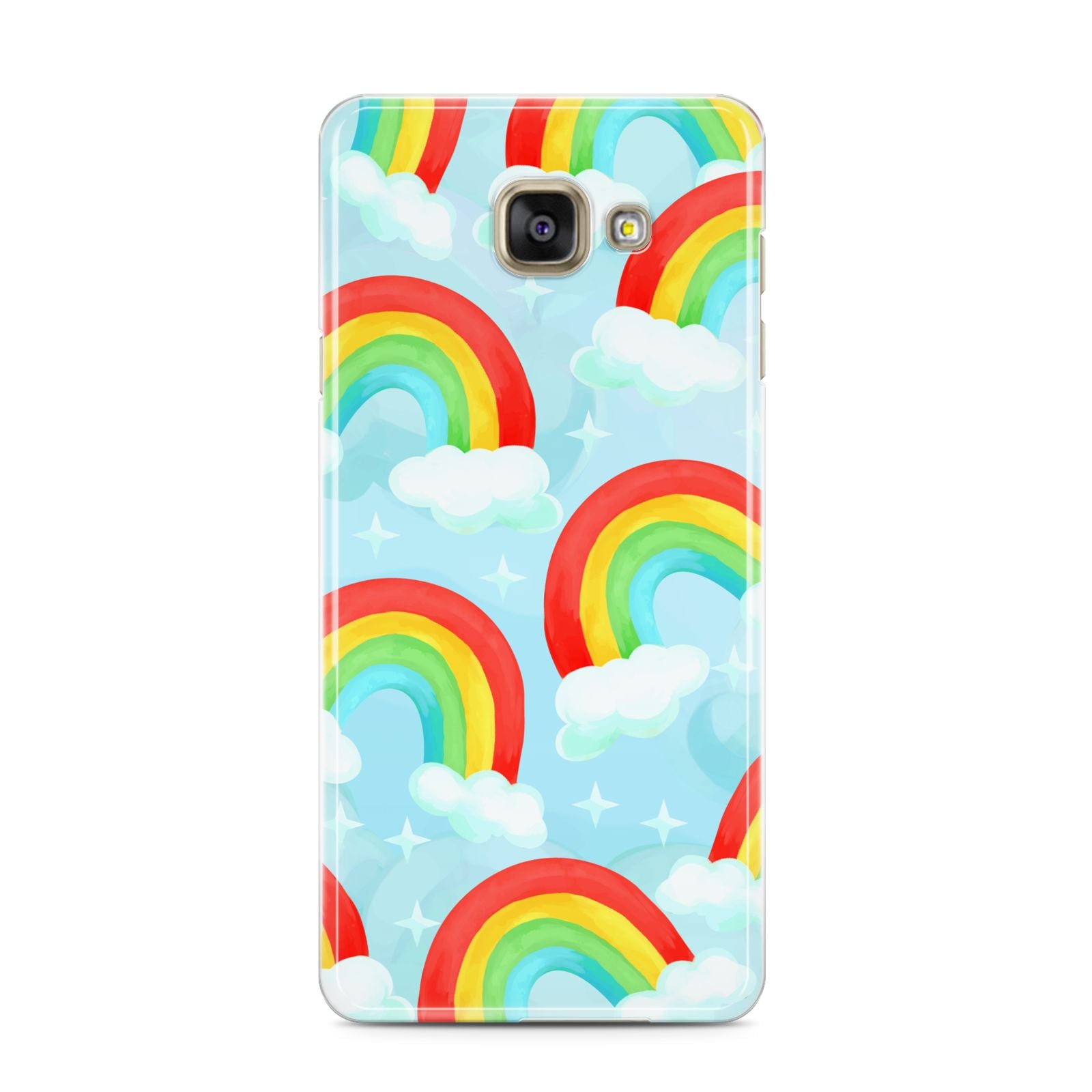 Rainbow Sky Samsung Galaxy A3 2016 Case on gold phone