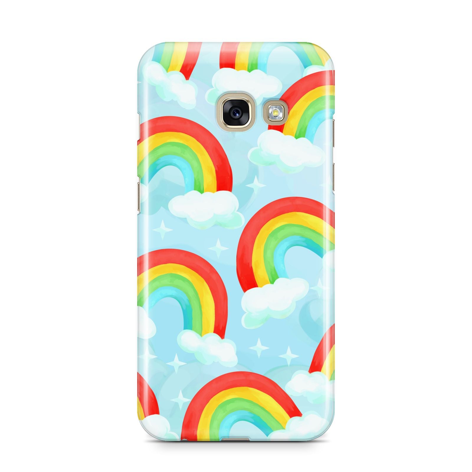 Rainbow Sky Samsung Galaxy A3 2017 Case on gold phone