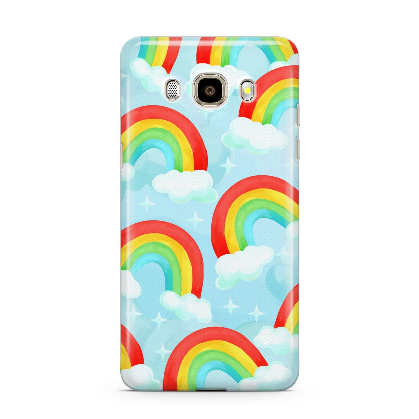 Rainbow Sky Samsung Galaxy J7 2016 Case on gold phone