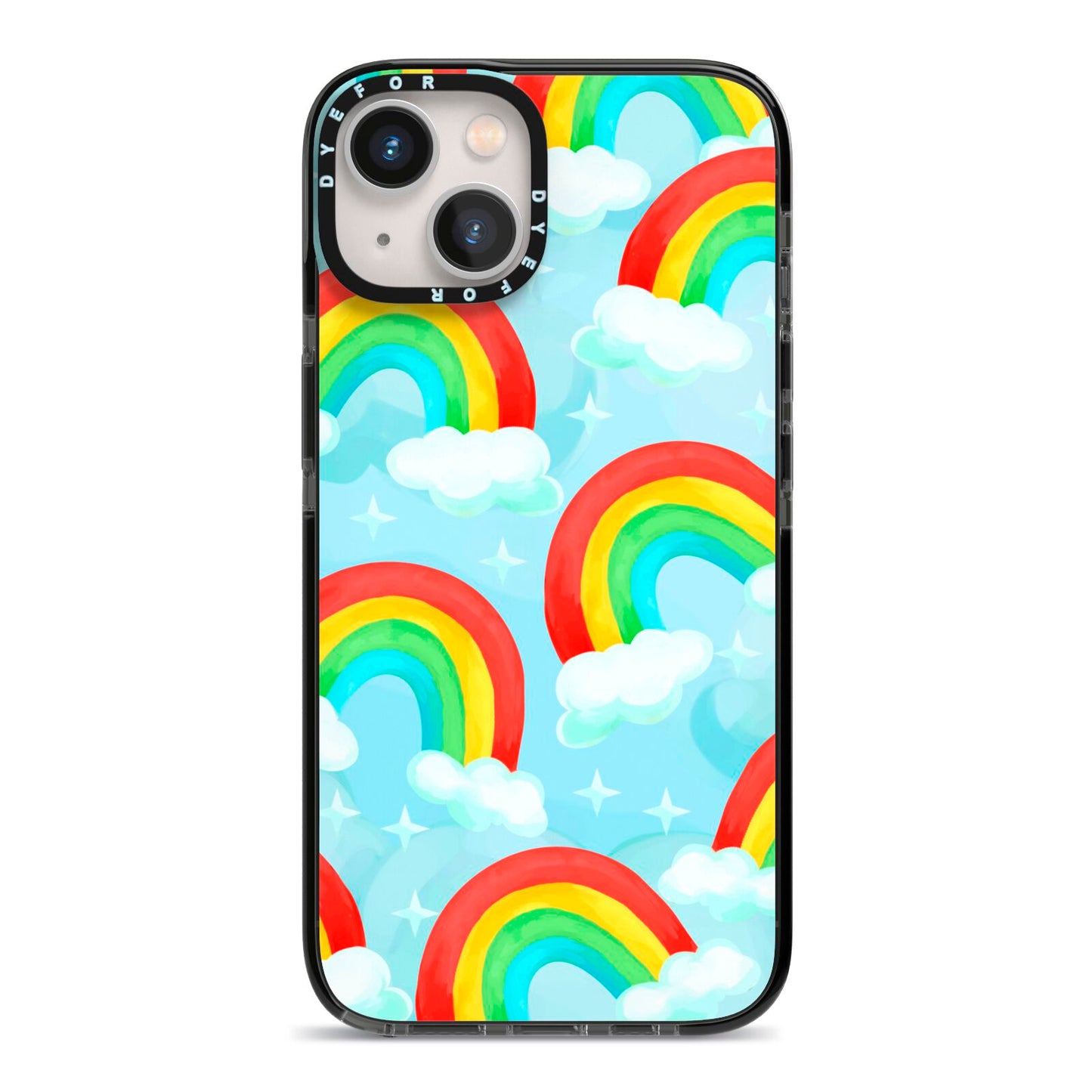 Rainbow Sky iPhone 13 Black Impact Case on Silver phone