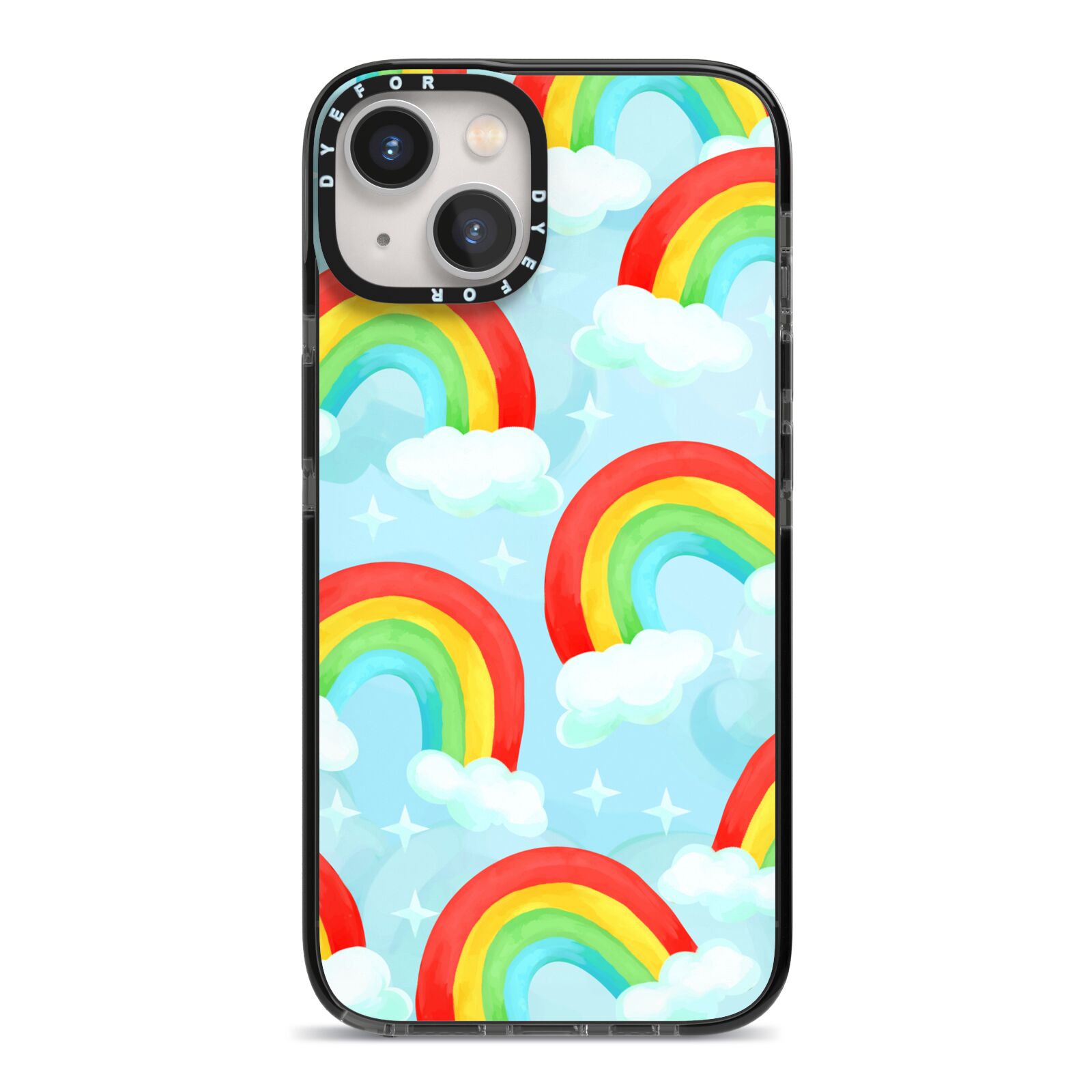 Rainbow Sky iPhone 13 Black Impact Case on Silver phone