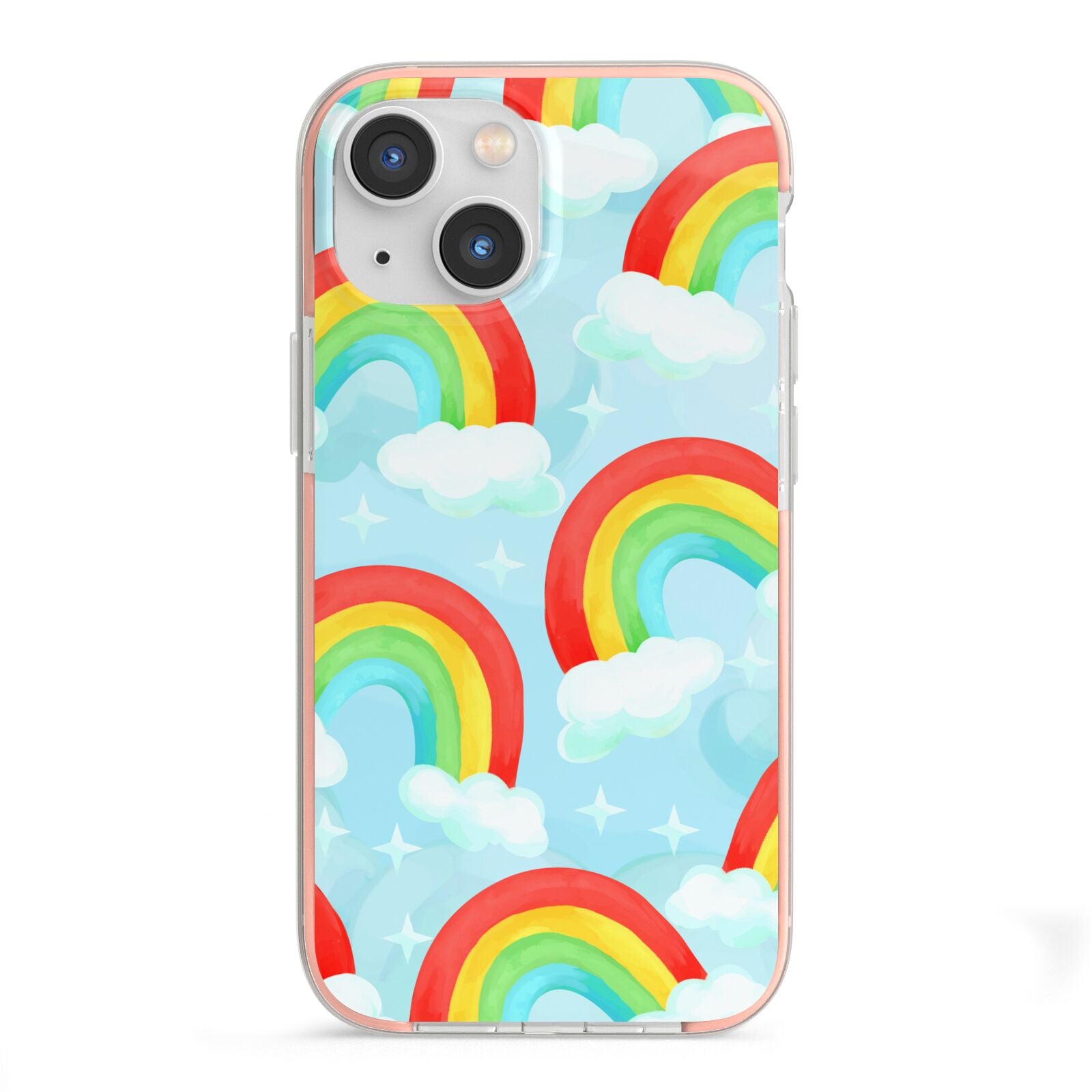 Rainbow Sky iPhone 13 Mini TPU Impact Case with Pink Edges