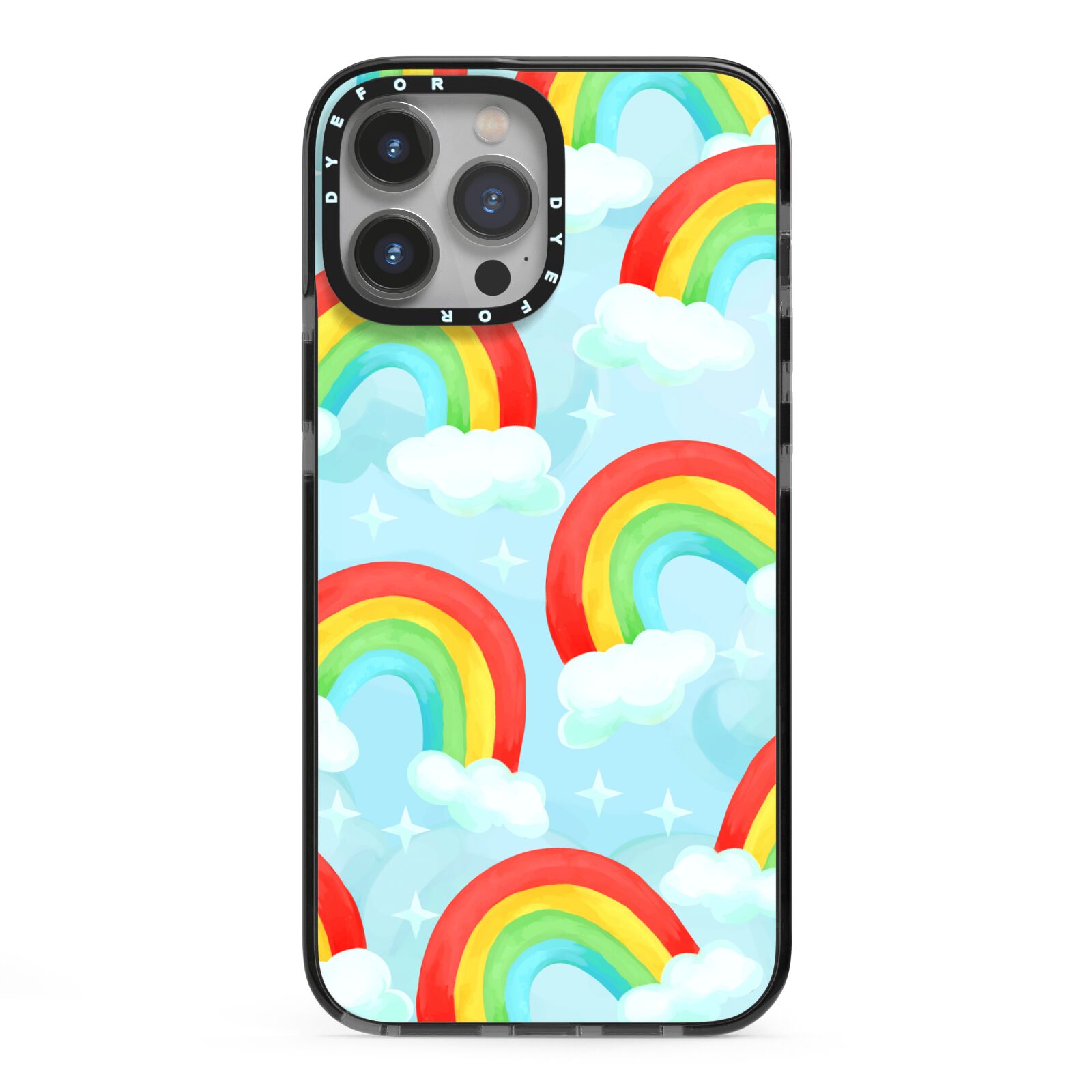 Rainbow Sky iPhone 13 Pro Max Black Impact Case on Silver phone