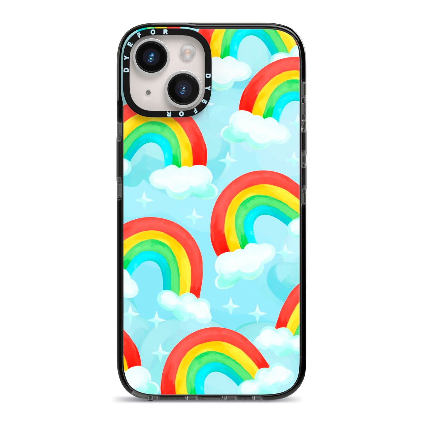 Rainbow Sky iPhone 14 Black Impact Case on Silver phone