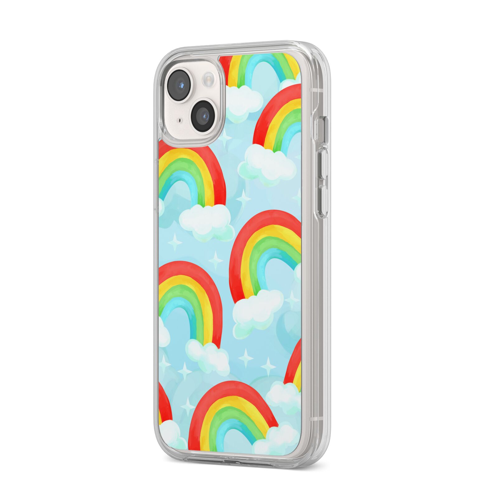 Rainbow Sky iPhone 14 Plus Clear Tough Case Starlight Angled Image
