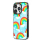 Rainbow Sky iPhone 14 Pro Black Impact Case Side Angle on Silver phone