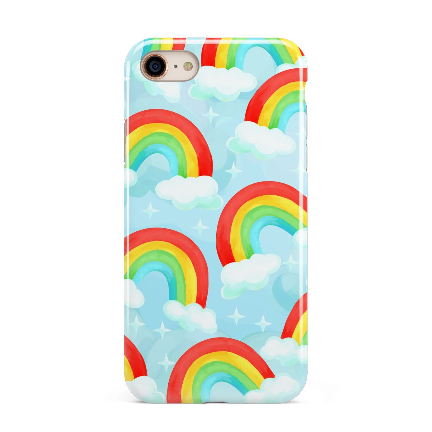 Rainbow Sky iPhone 8 3D Tough Case on Gold Phone