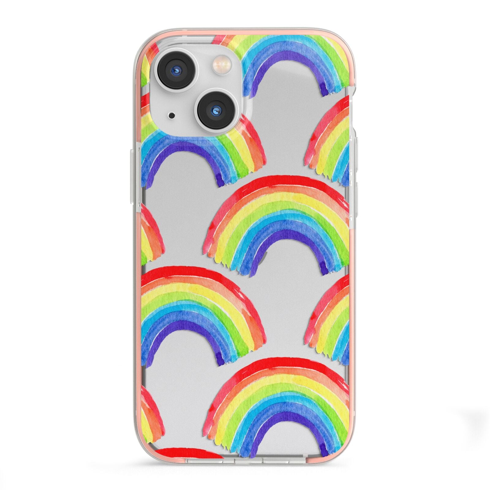 Rainbow iPhone 13 Mini TPU Impact Case with Pink Edges
