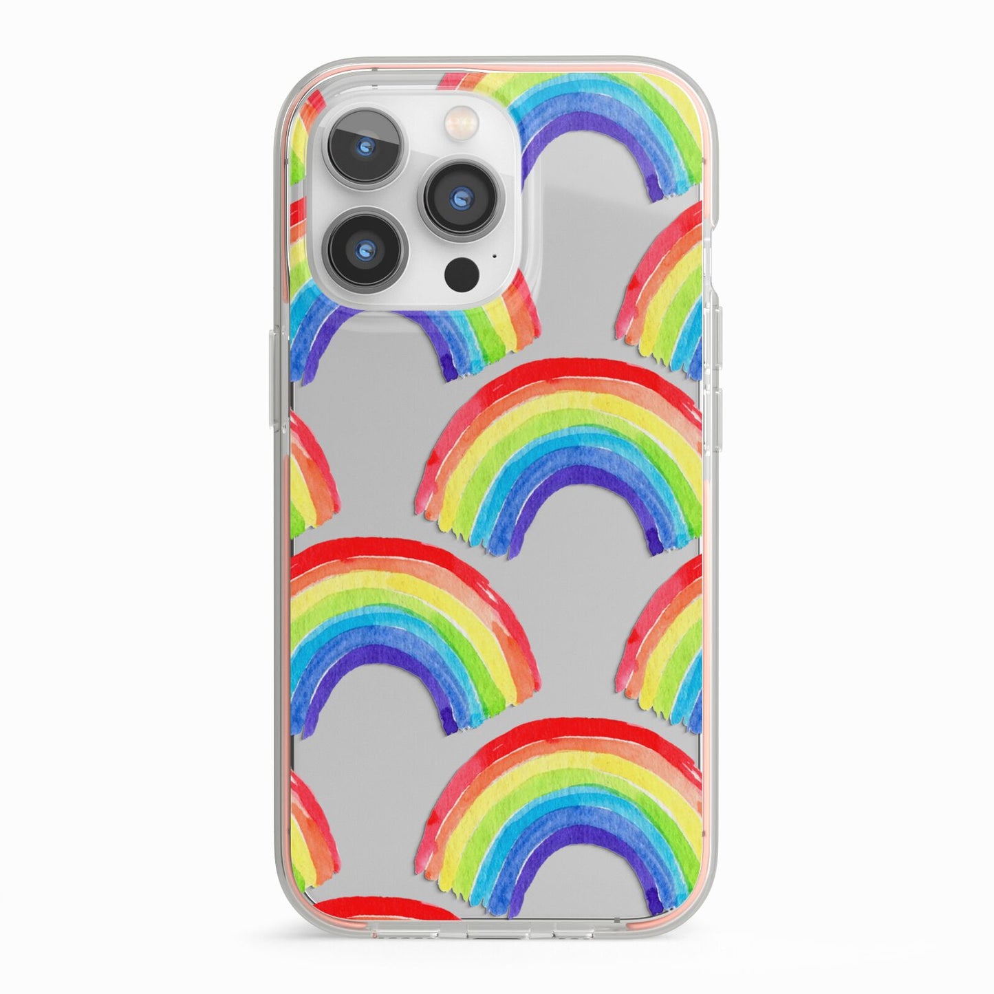 Rainbow iPhone 13 Pro TPU Impact Case with Pink Edges