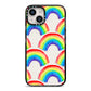Rainbow iPhone 14 Black Impact Case on Silver phone