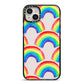 Rainbow iPhone 14 Plus Black Impact Case on Silver phone