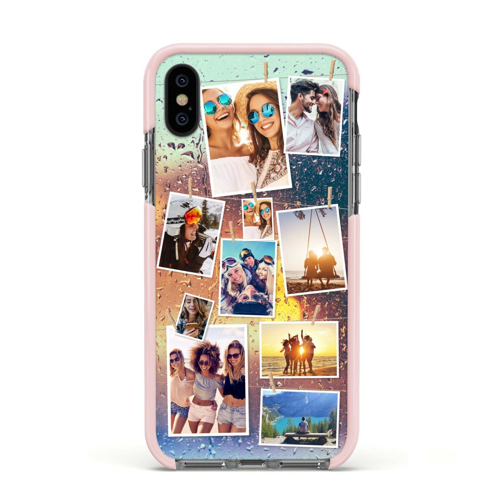 Rainy Evening Scene Photo Montage Apple iPhone Xs Impact Case Pink Edge on Black Phone