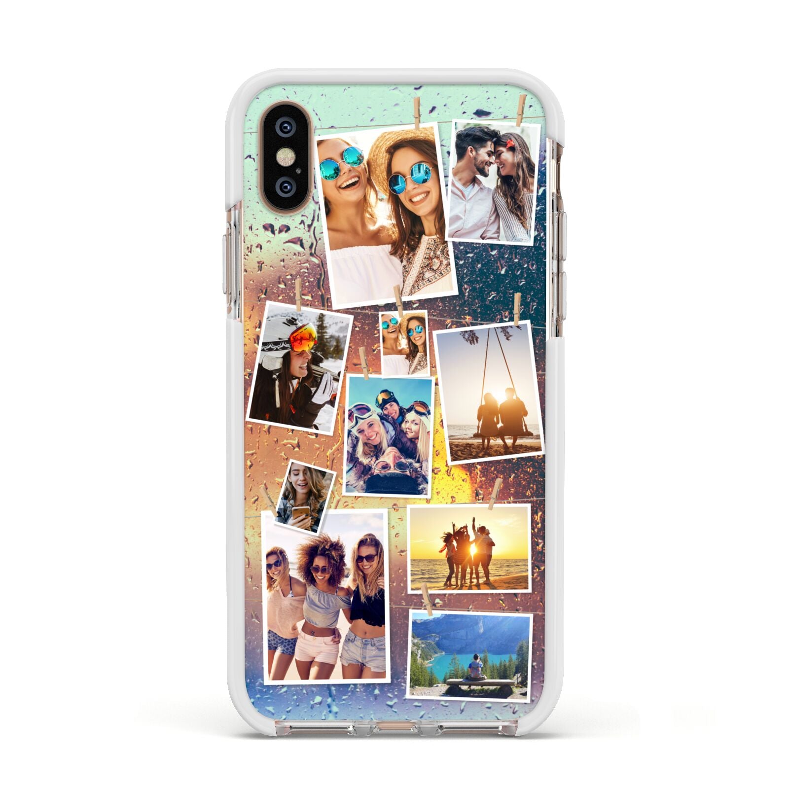 Rainy Evening Scene Photo Montage Apple iPhone Xs Impact Case White Edge on Gold Phone