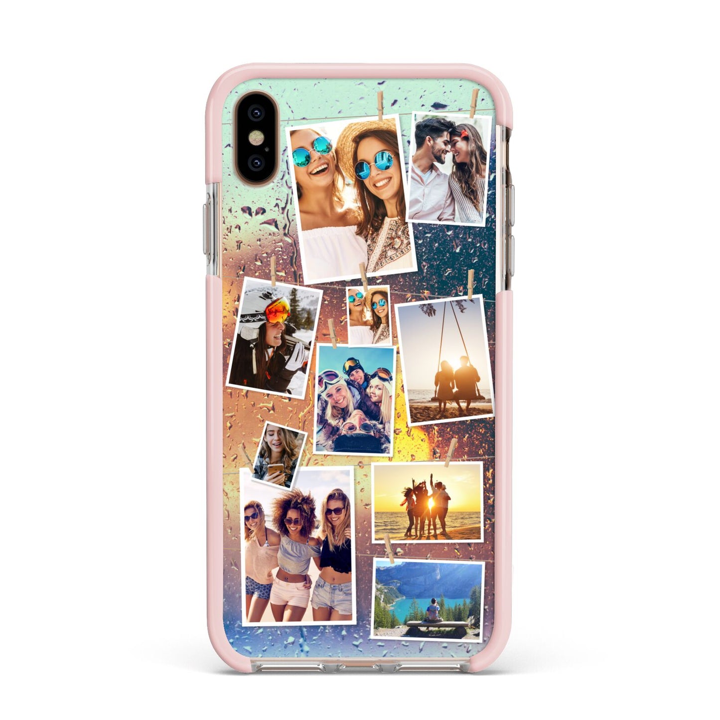 Rainy Evening Scene Photo Montage Apple iPhone Xs Max Impact Case Pink Edge on Gold Phone