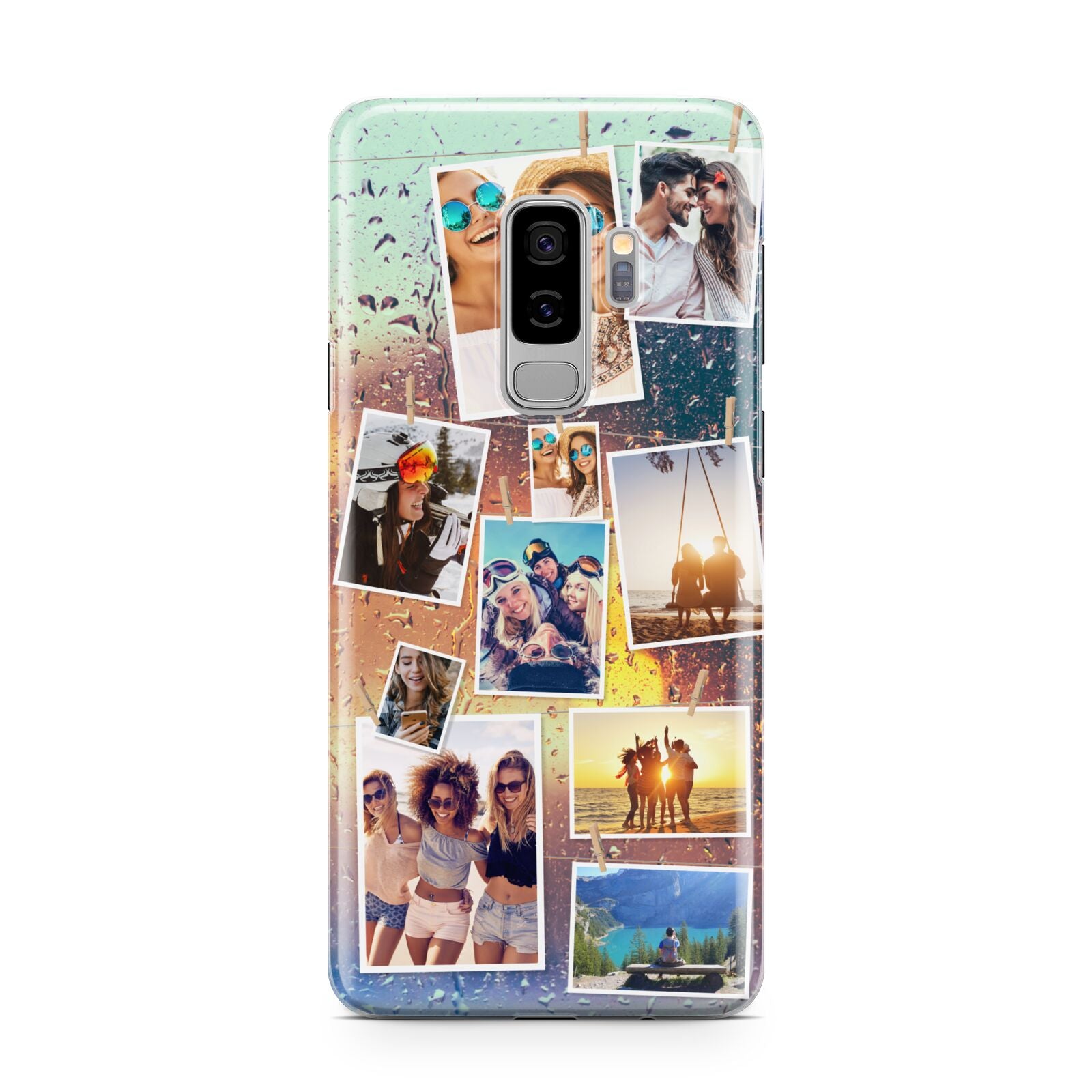 Rainy Evening Scene Photo Montage Samsung Galaxy S9 Plus Case on Silver phone