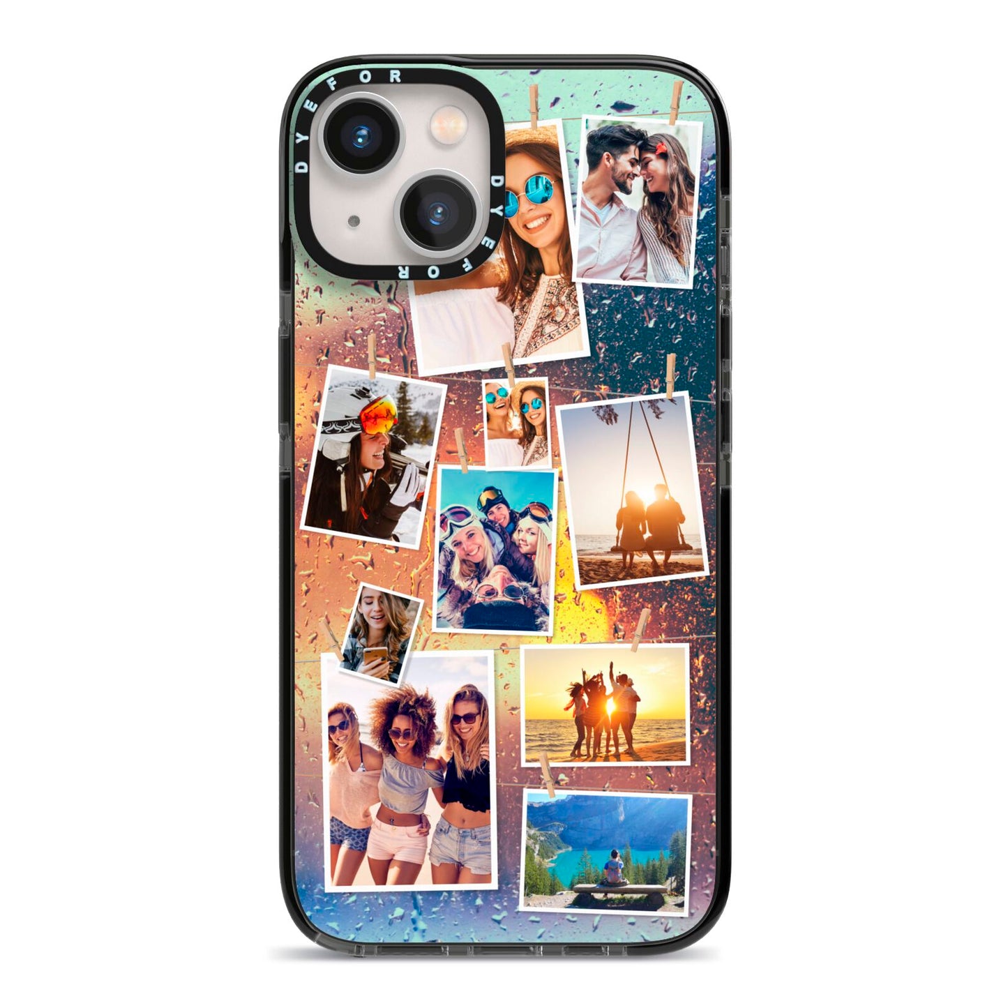 Rainy Evening Scene Photo Montage iPhone 13 Black Impact Case on Silver phone