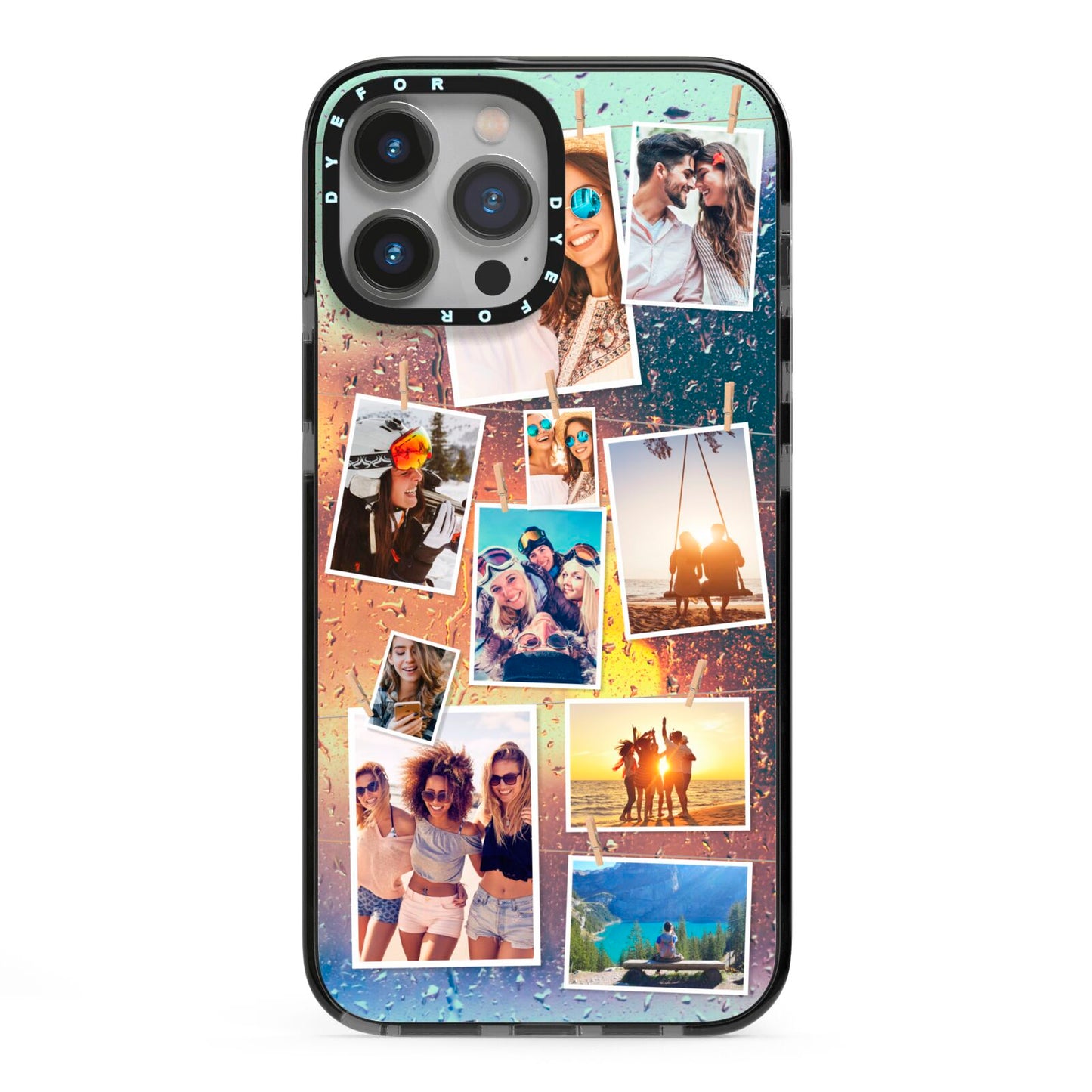 Rainy Evening Scene Photo Montage iPhone 13 Pro Max Black Impact Case on Silver phone
