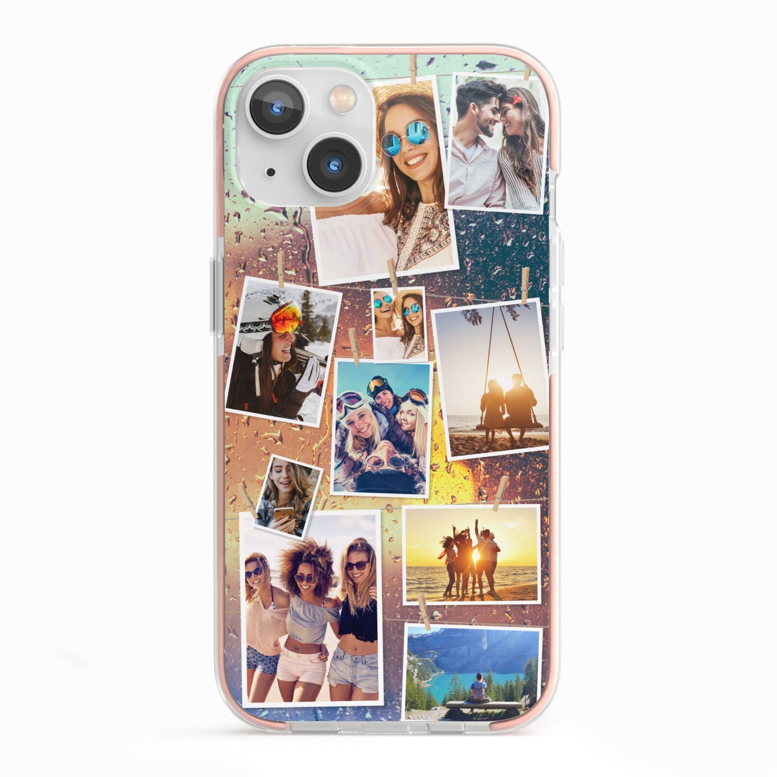 Rainy Evening Scene Photo Montage iPhone 13 TPU Impact Case with Pink Edges