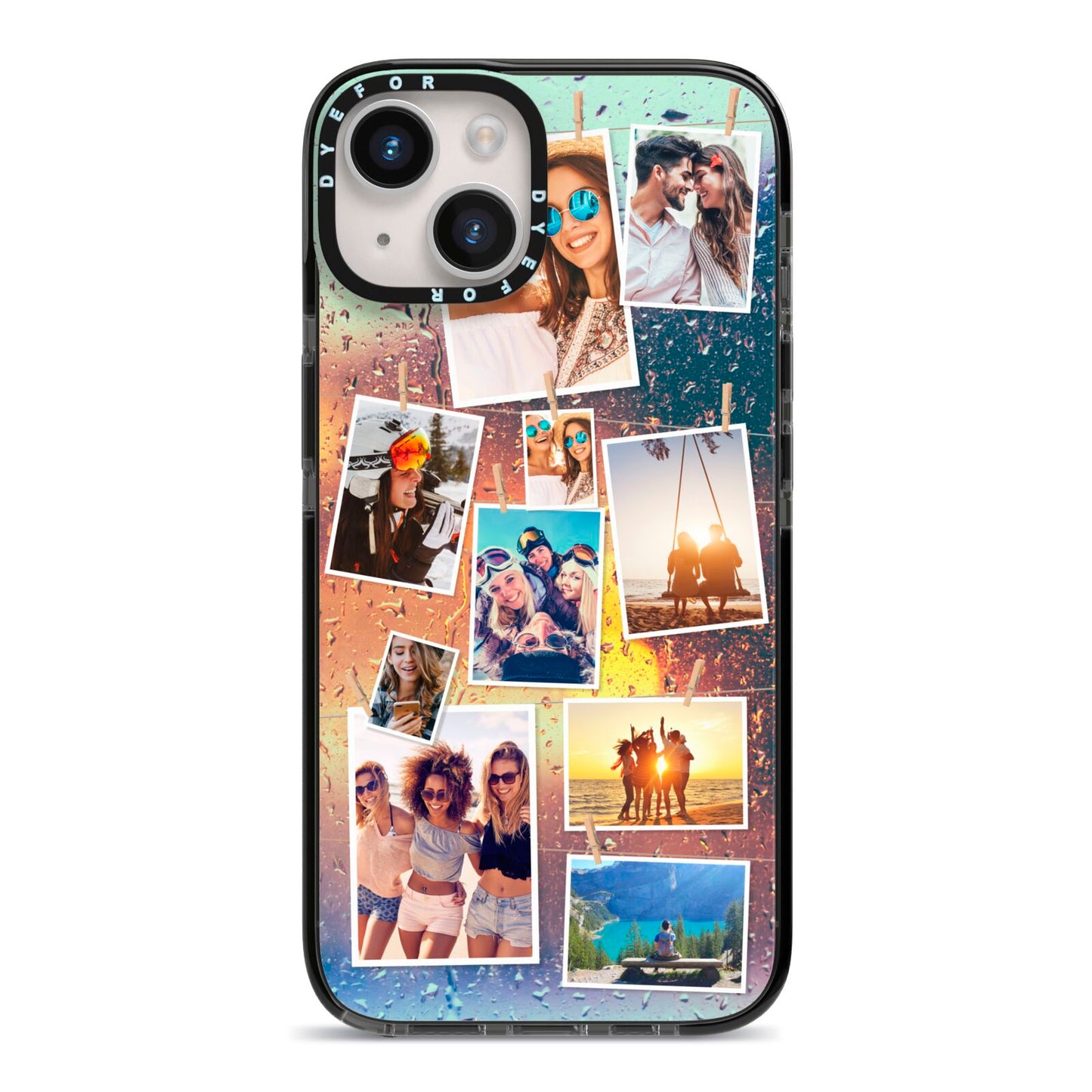 Rainy Evening Scene Photo Montage iPhone 14 Black Impact Case on Silver phone