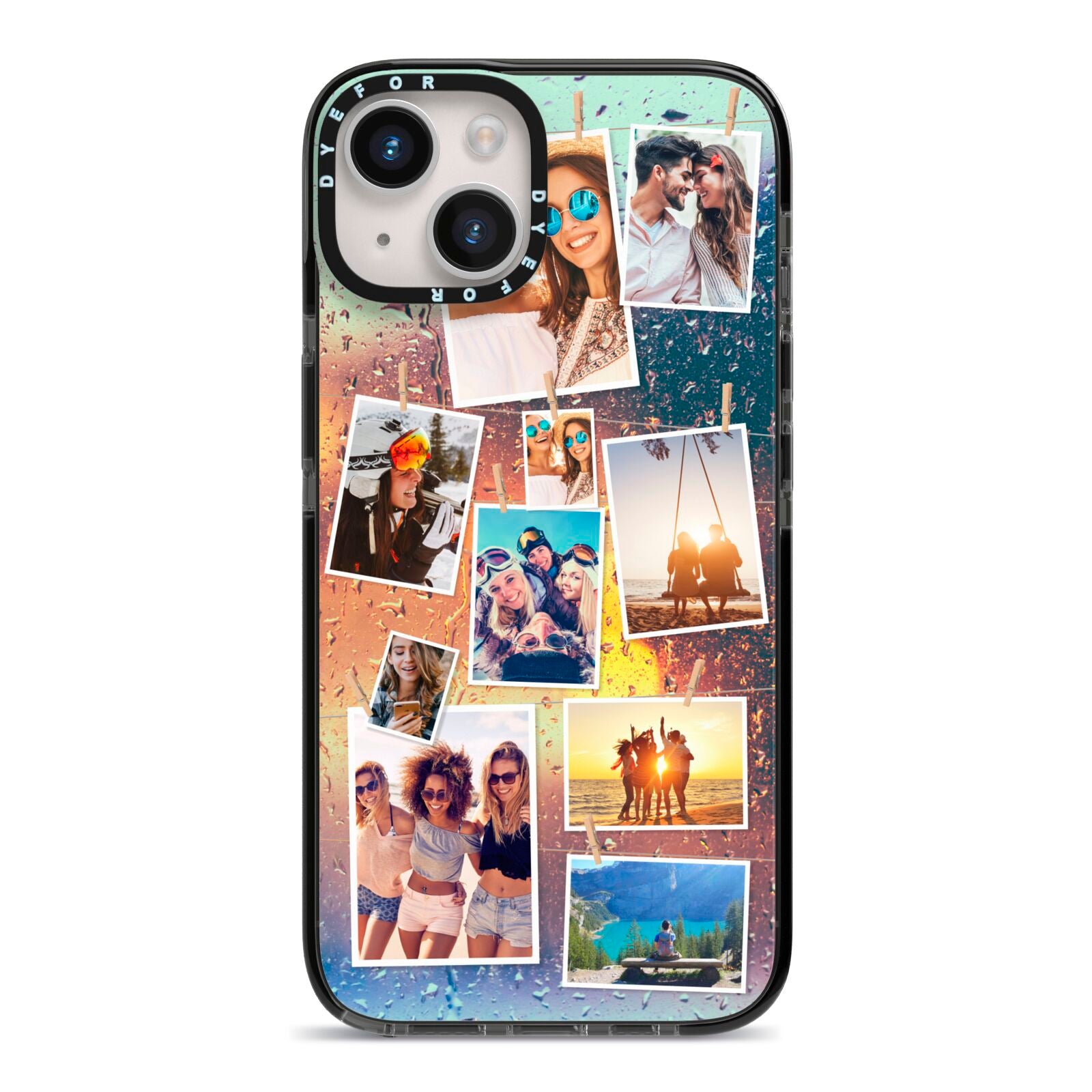 Rainy Evening Scene Photo Montage iPhone 14 Black Impact Case on Silver phone