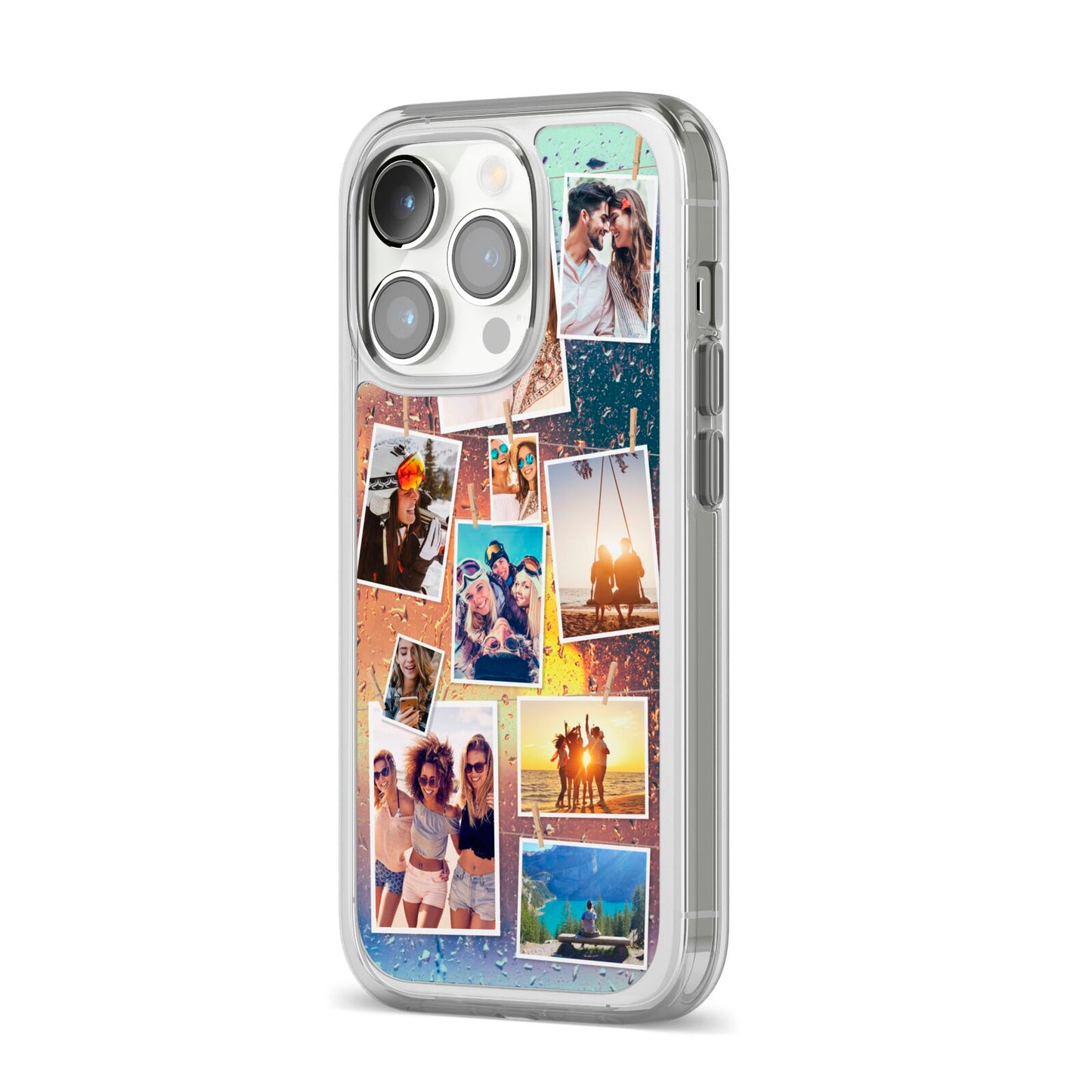 Rainy Evening Scene Photo Montage iPhone 14 Pro Clear Tough Case Silver Angled Image