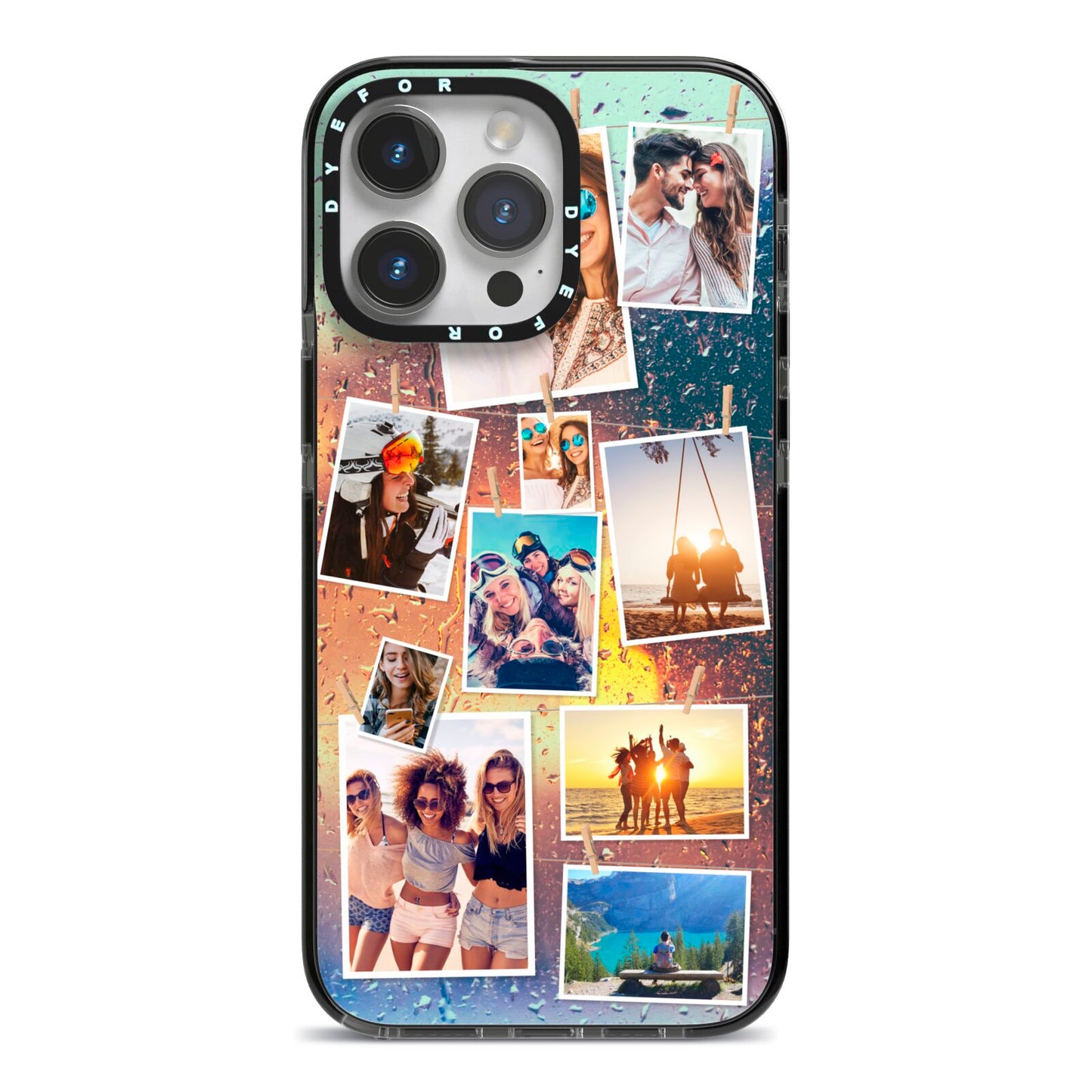 Rainy Evening Scene Photo Montage iPhone 14 Pro Max Black Impact Case on Silver phone