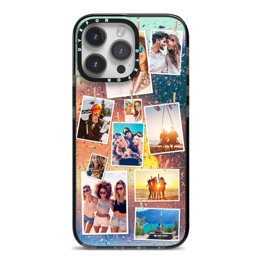 Rainy Evening Scene Photo Montage iPhone 14 Pro Max Black Impact Case on Silver phone