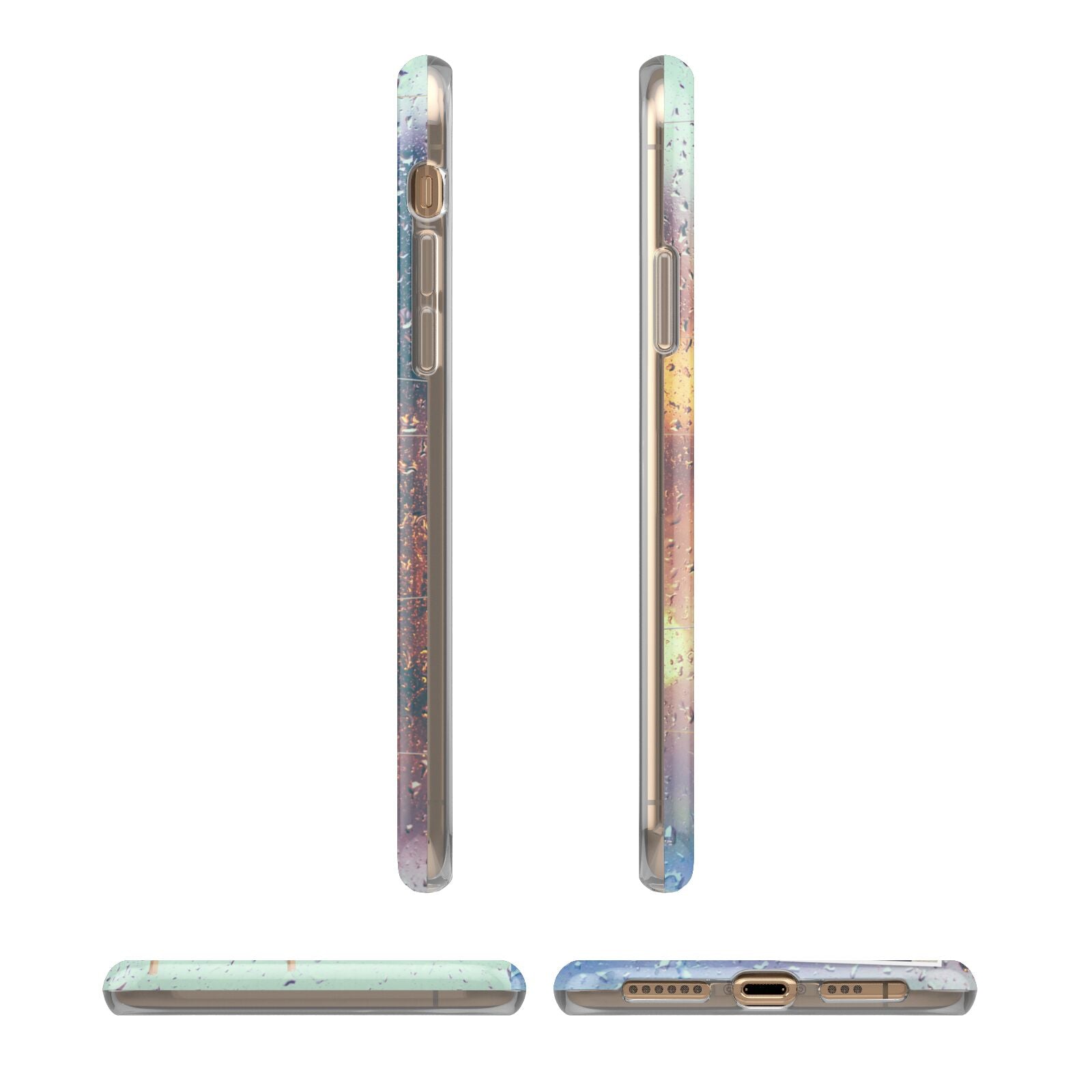 Rainy Evening Scene Photo Montage iPhone XS 3D Tough Case in Gold Angled Images