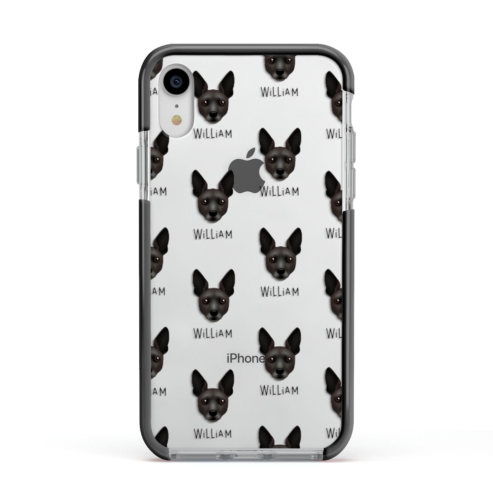 Rat Terrier Icon with Name Apple iPhone XR Impact Case Black Edge on Silver Phone