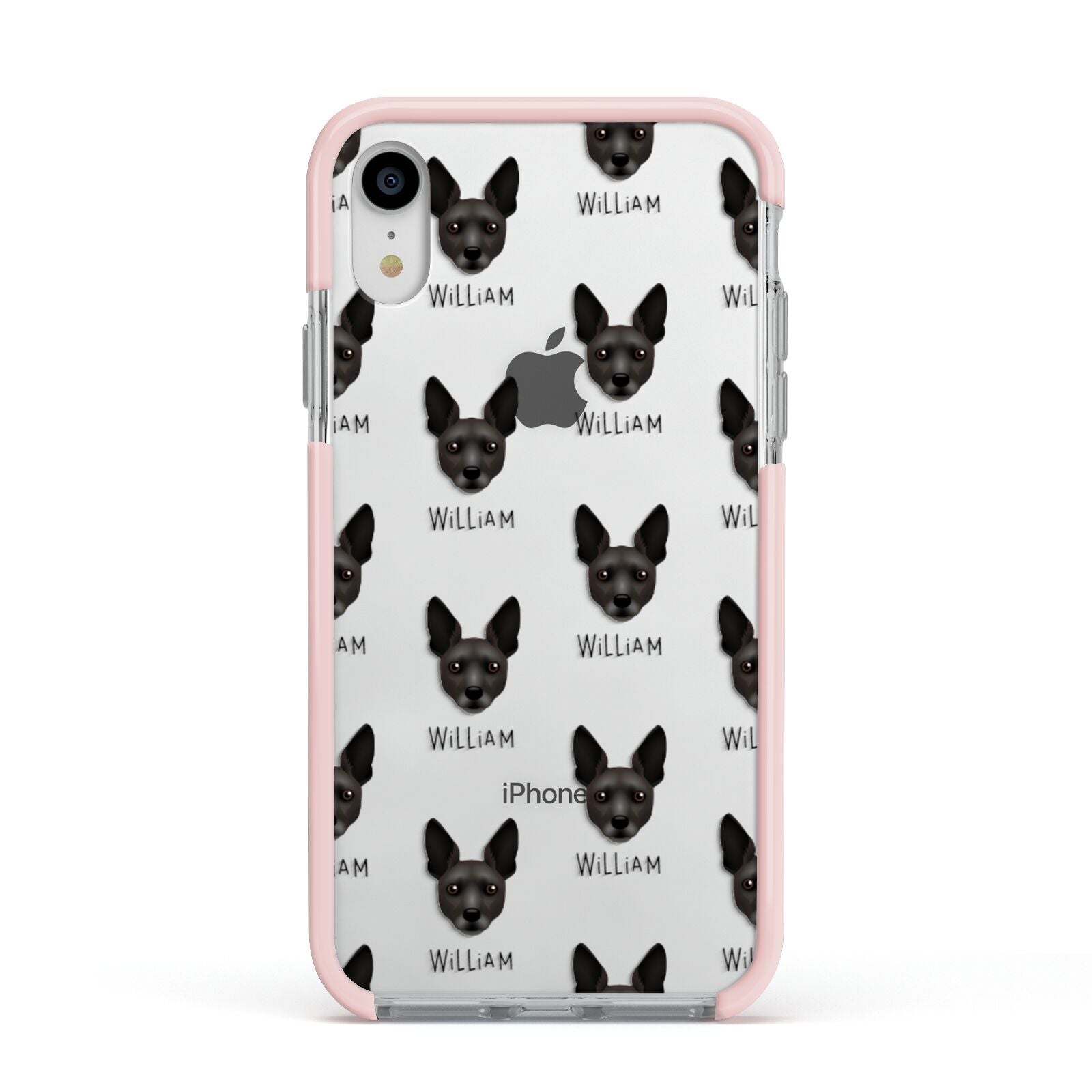 Rat Terrier Icon with Name Apple iPhone XR Impact Case Pink Edge on Silver Phone