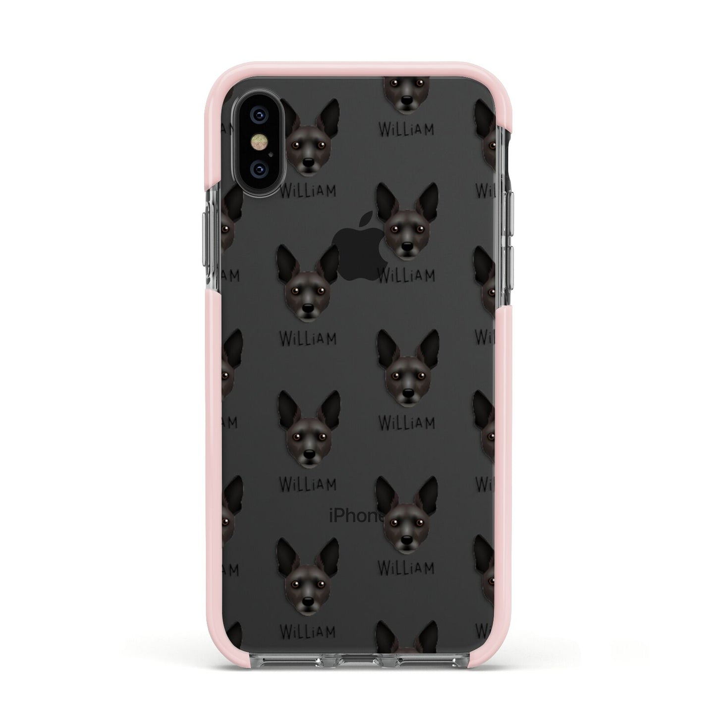 Rat Terrier Icon with Name Apple iPhone Xs Impact Case Pink Edge on Black Phone