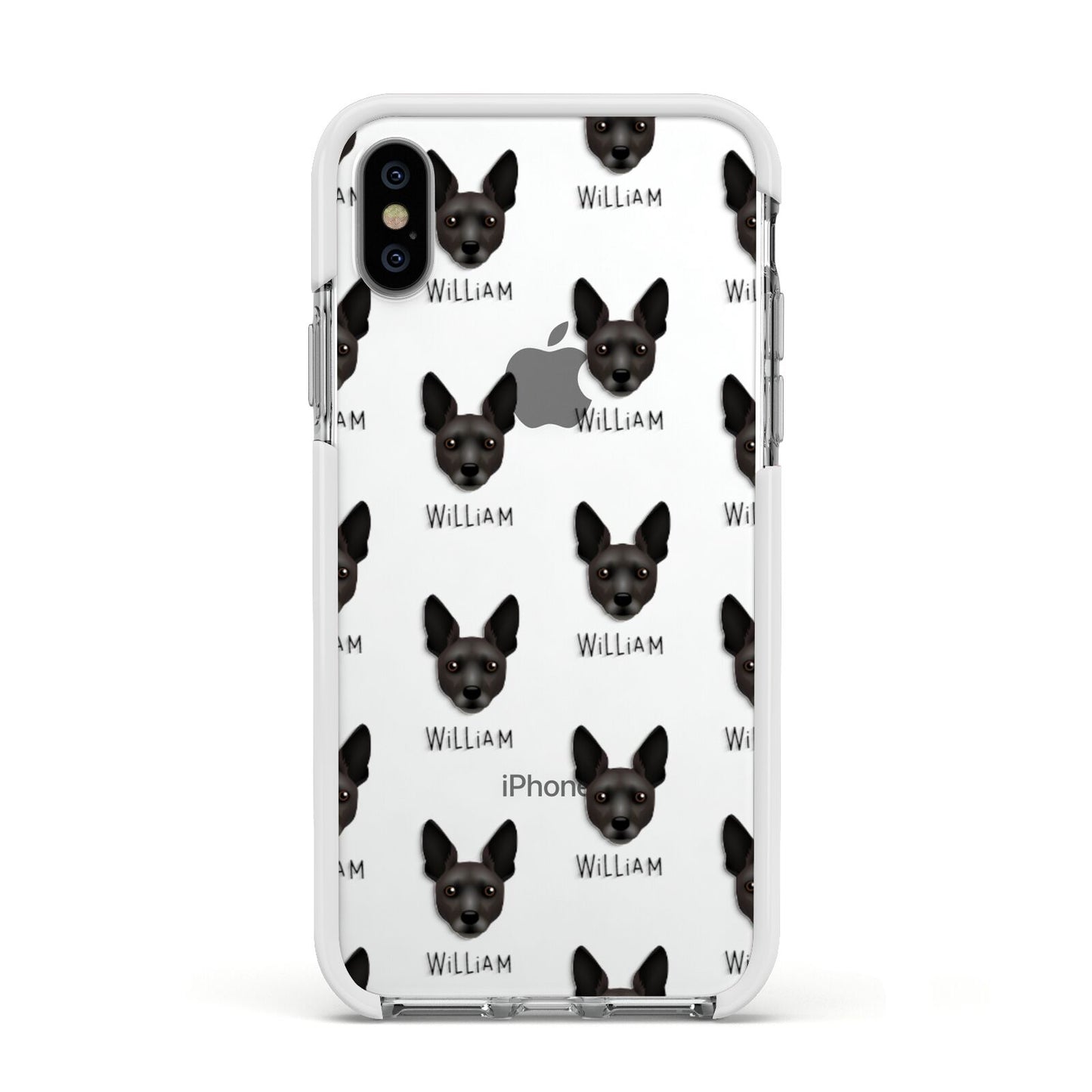 Rat Terrier Icon with Name Apple iPhone Xs Impact Case White Edge on Silver Phone
