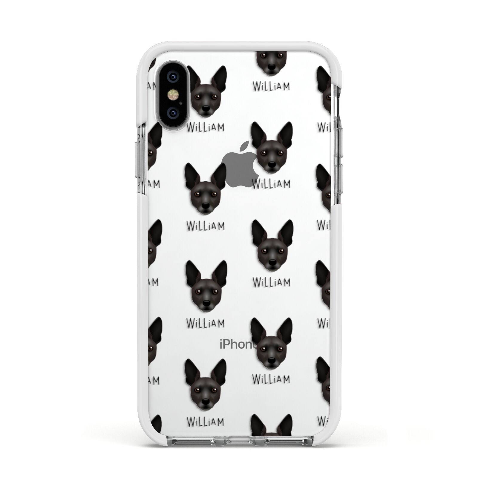 Rat Terrier Icon with Name Apple iPhone Xs Impact Case White Edge on Silver Phone