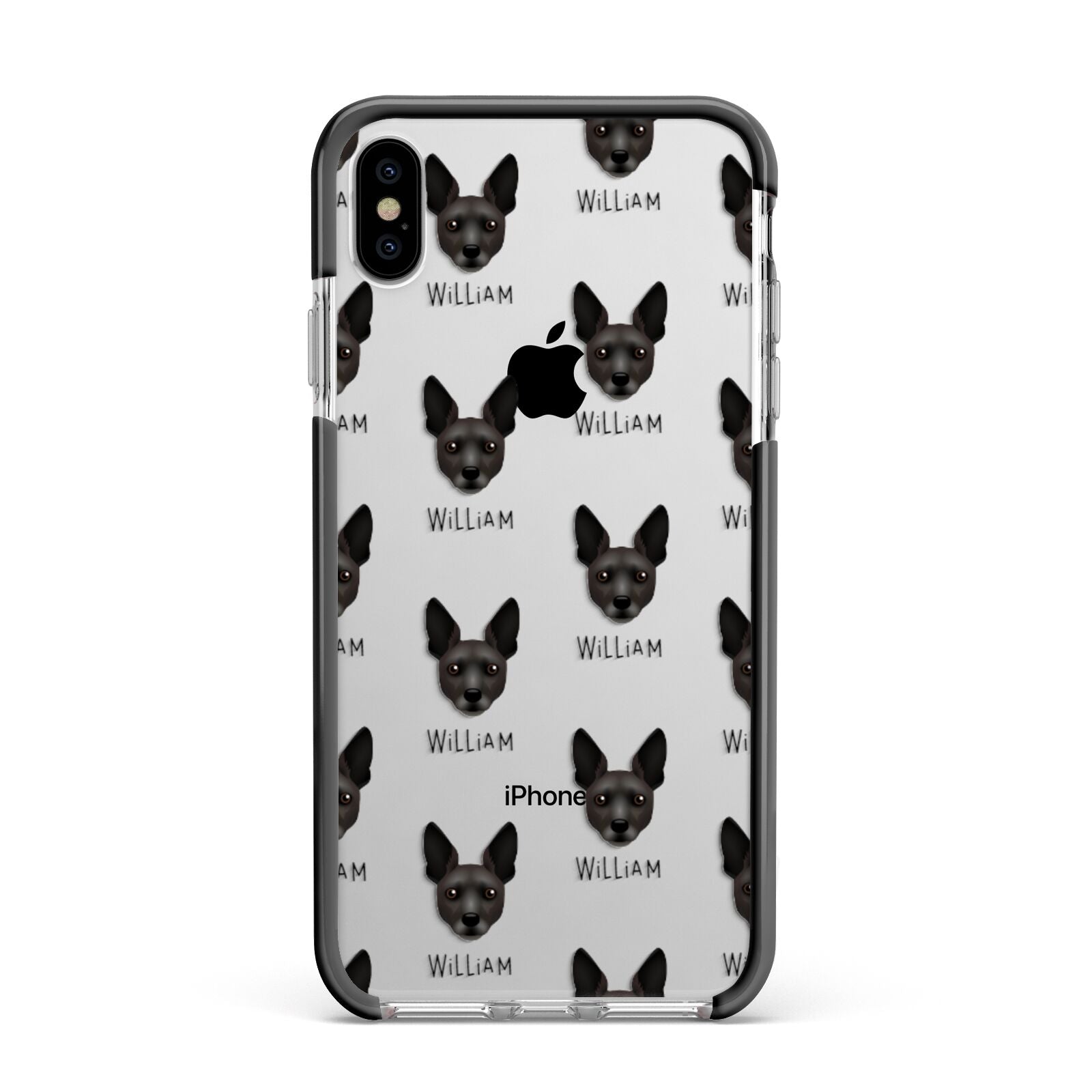 Rat Terrier Icon with Name Apple iPhone Xs Max Impact Case Black Edge on Silver Phone