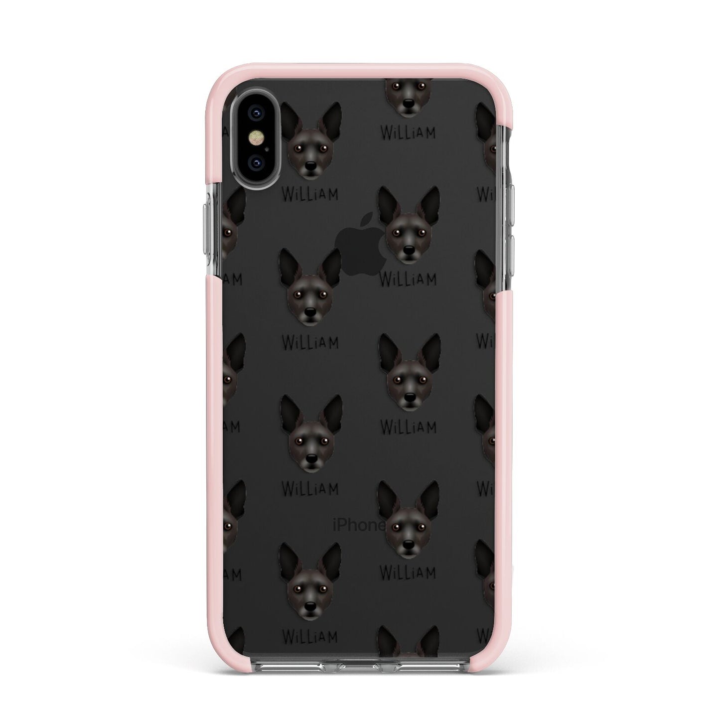 Rat Terrier Icon with Name Apple iPhone Xs Max Impact Case Pink Edge on Black Phone