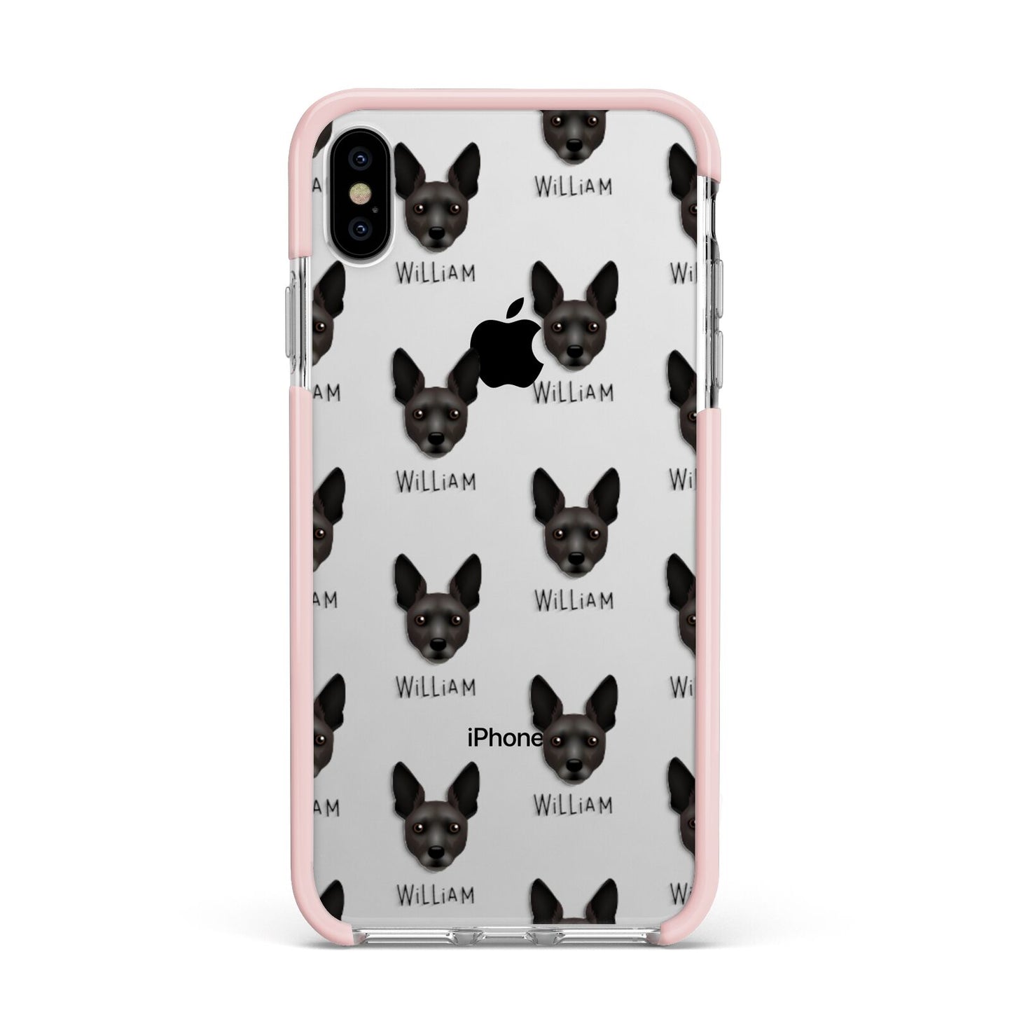 Rat Terrier Icon with Name Apple iPhone Xs Max Impact Case Pink Edge on Silver Phone