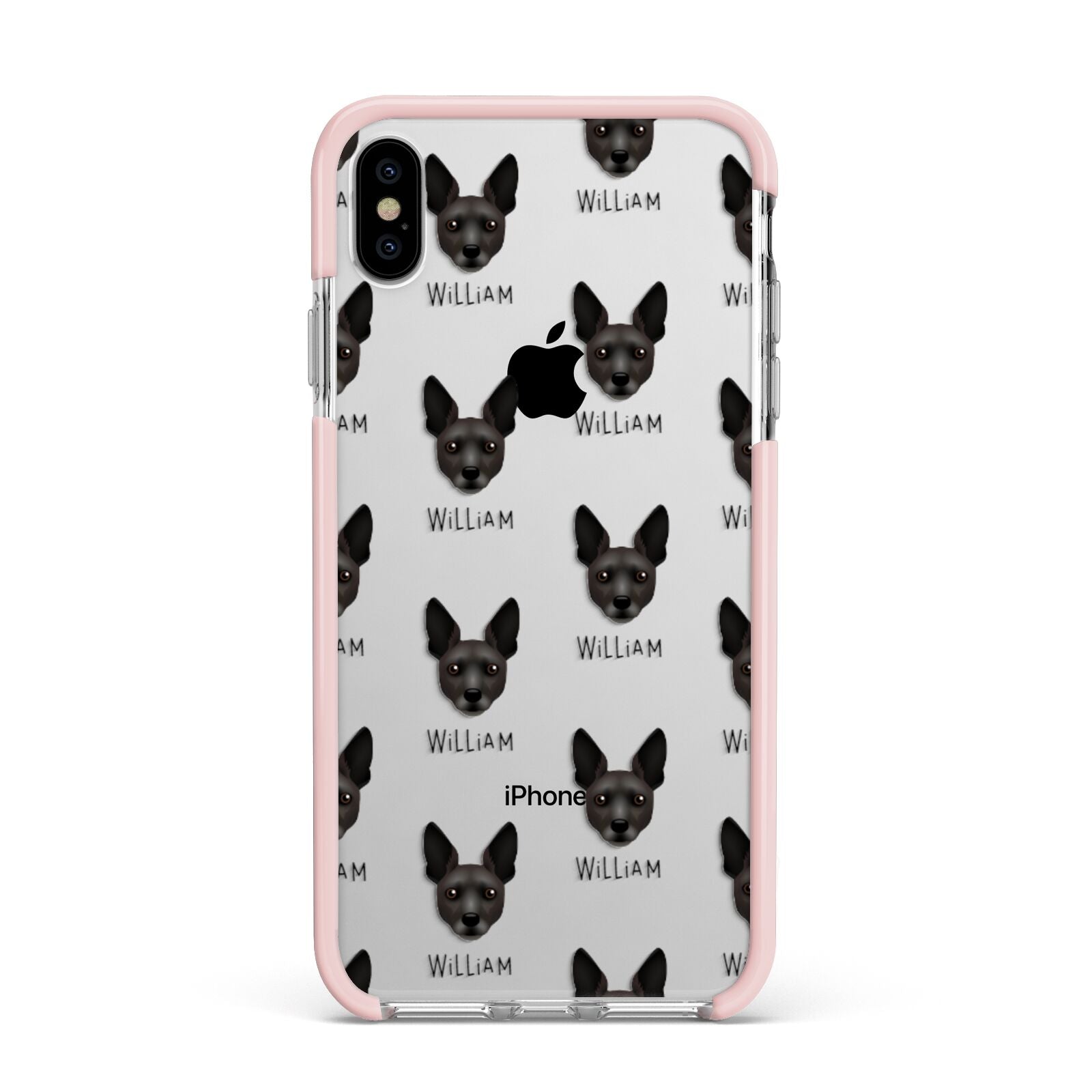 Rat Terrier Icon with Name Apple iPhone Xs Max Impact Case Pink Edge on Silver Phone