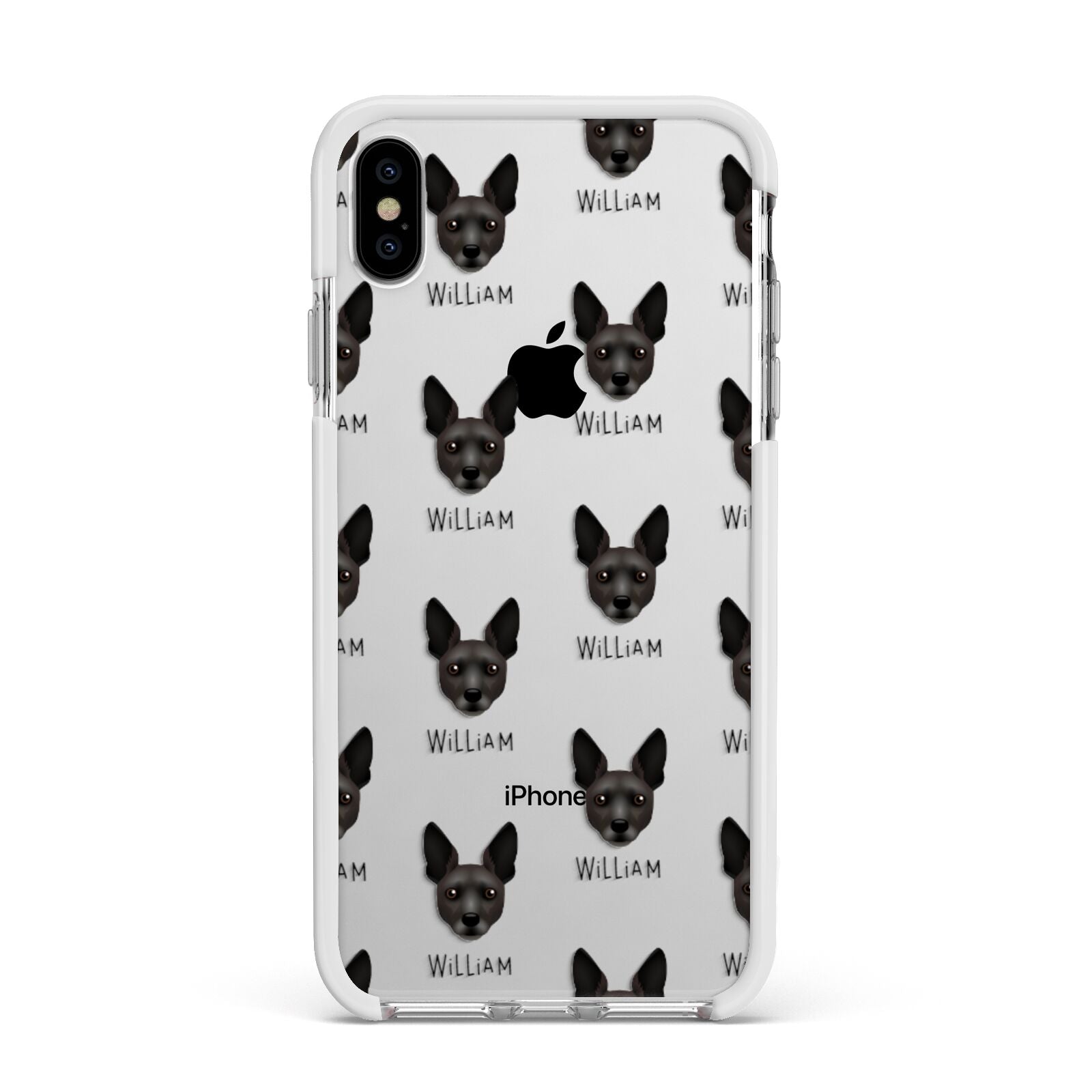 Rat Terrier Icon with Name Apple iPhone Xs Max Impact Case White Edge on Silver Phone