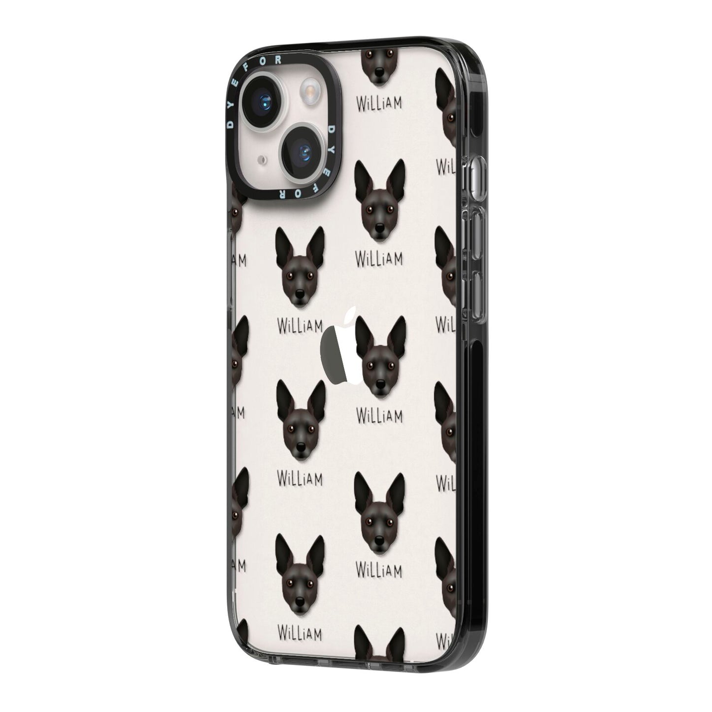 Rat Terrier Icon with Name iPhone 14 Black Impact Case Side Angle on Silver phone