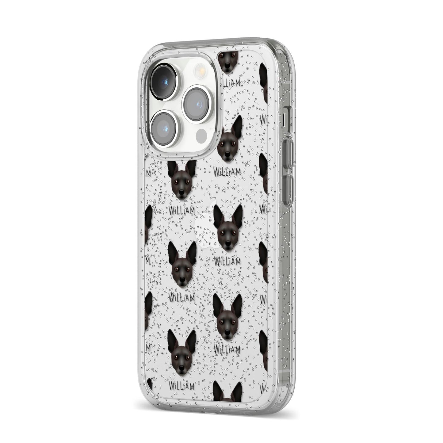 Rat Terrier Icon with Name iPhone 14 Pro Glitter Tough Case Silver Angled Image