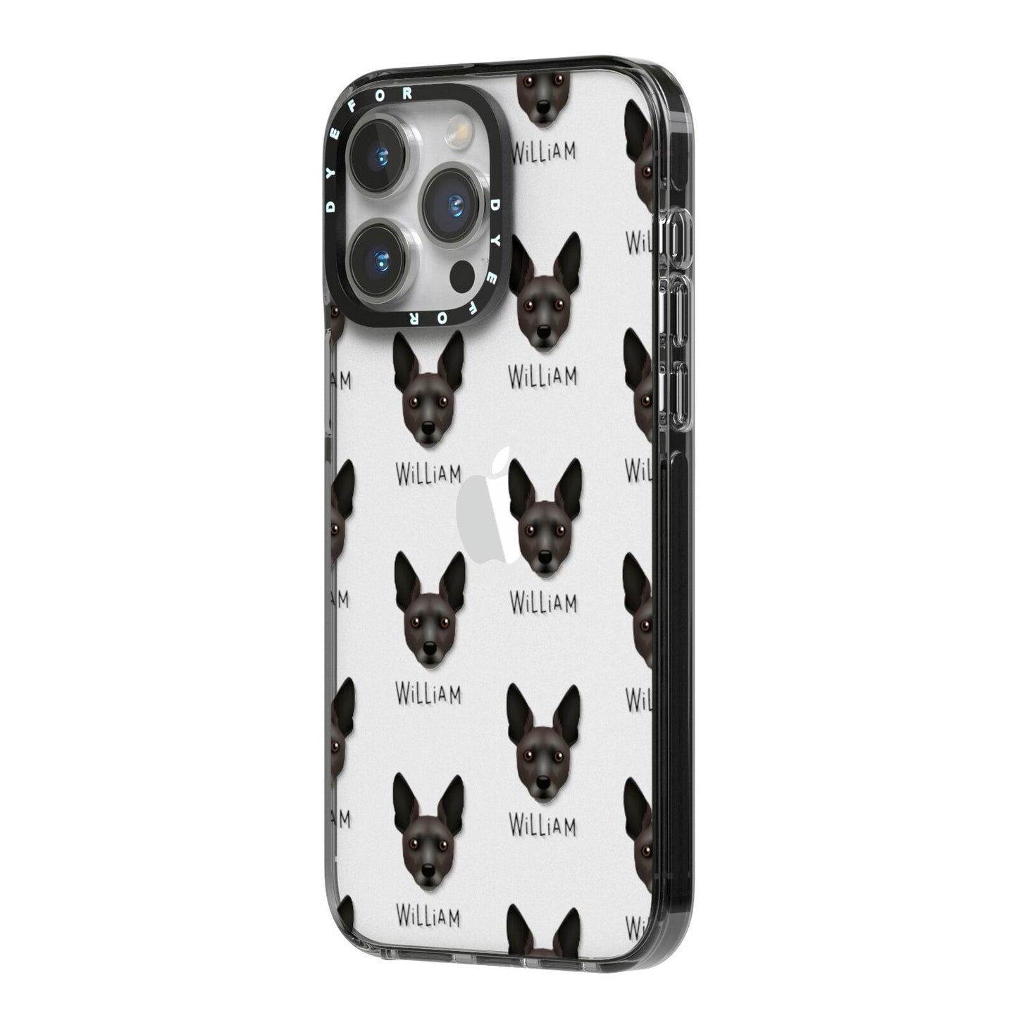 Rat Terrier Icon with Name iPhone 14 Pro Max Black Impact Case Side Angle on Silver phone