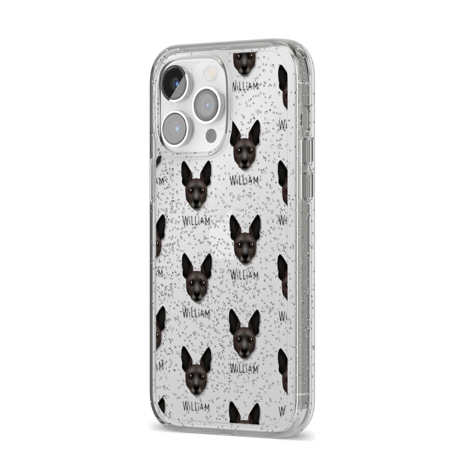 Rat Terrier Icon with Name iPhone 14 Pro Max Glitter Tough Case Silver Angled Image