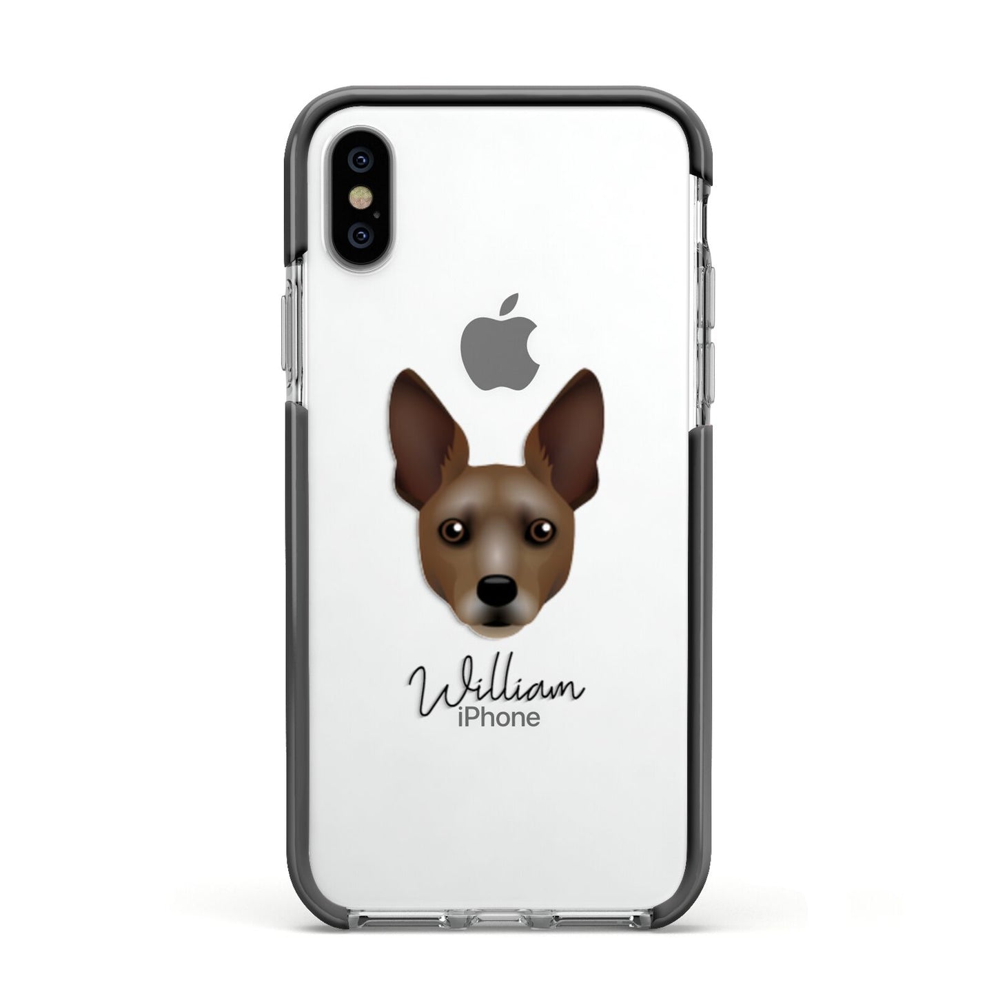Rat Terrier Personalised Apple iPhone Xs Impact Case Black Edge on Silver Phone
