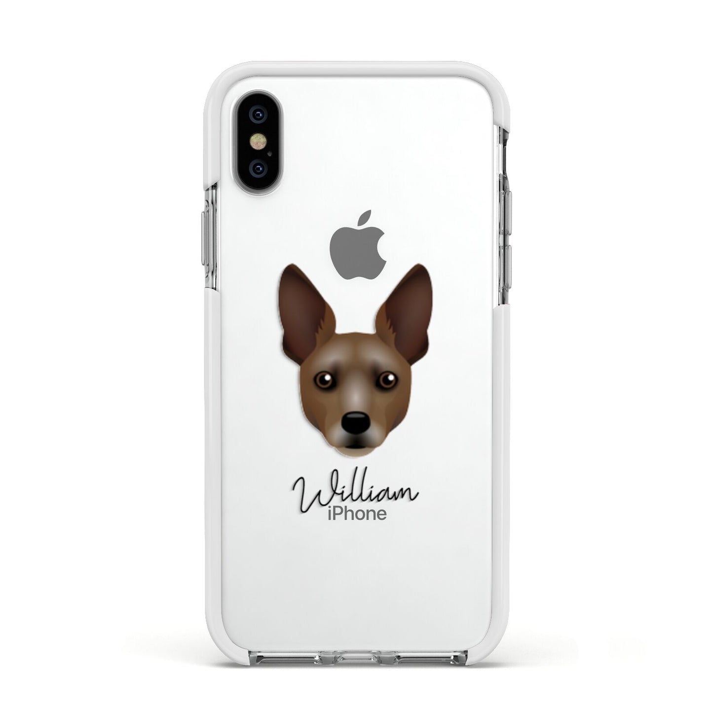 Rat Terrier Personalised Apple iPhone Xs Impact Case White Edge on Silver Phone